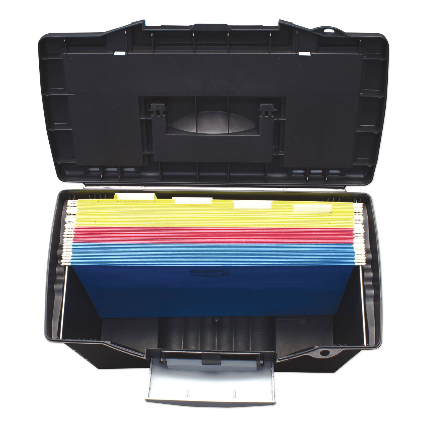 Storex Portable Letter/Legal Filebox with Organizer Lid, Letter/Legal Files, 14.5" x 10.5" x 12", Black