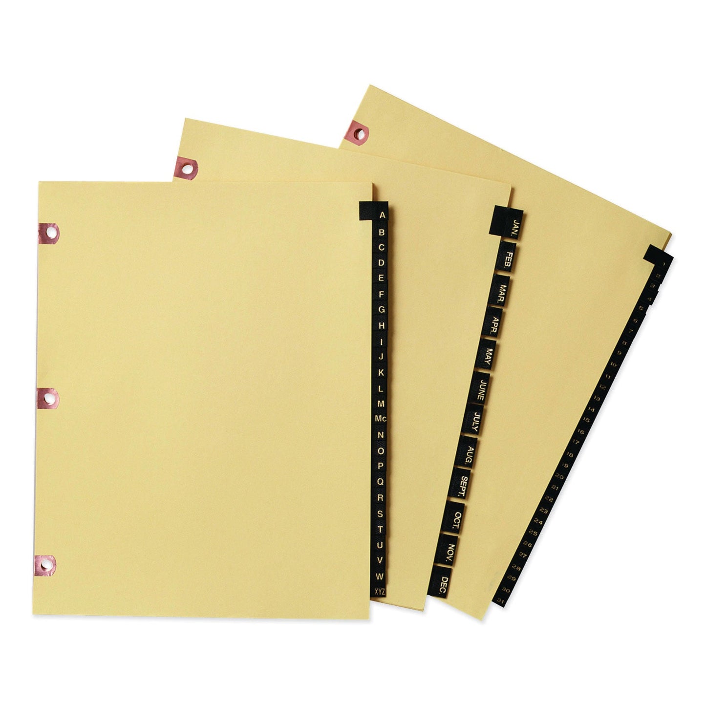 Avery Preprinted Black Leather Tab Dividers w/Copper Reinforced Holes, 31-Tab, 1 to 31, 11 x 8.5, Buff, 1 Set