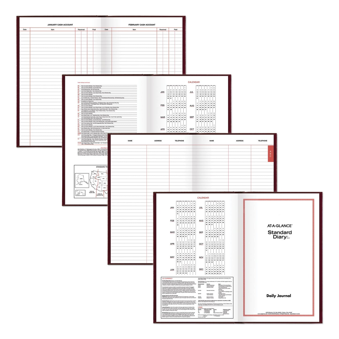 AT-A-GLANCE Standard Diary Daily Diary, 2023 Edition, Wide/Legal Rule, Red Cover, 12 x 7.75, 200 Sheets
