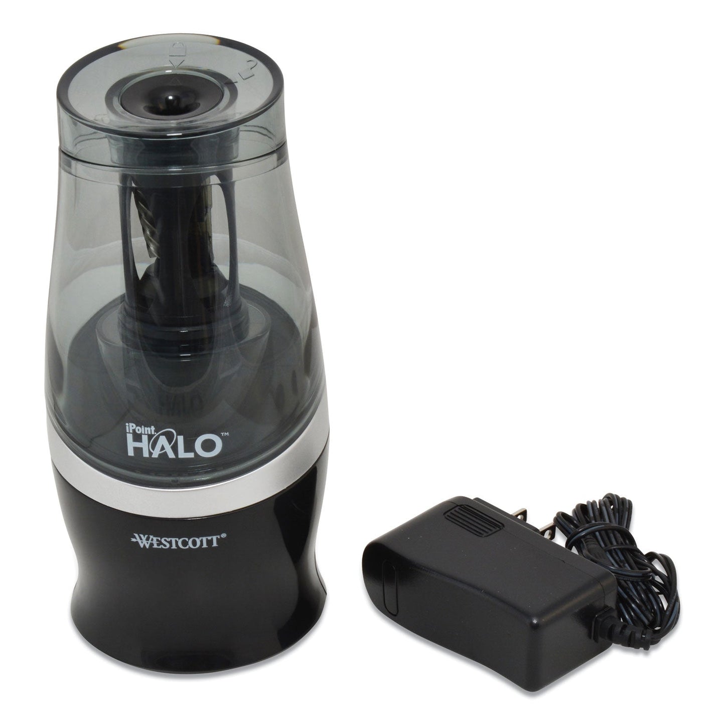 Westcott Halo Colored Pencil Non-Stick Electric Sharpener, AC-Powered, 3.5 x 6.75, Black/Silver