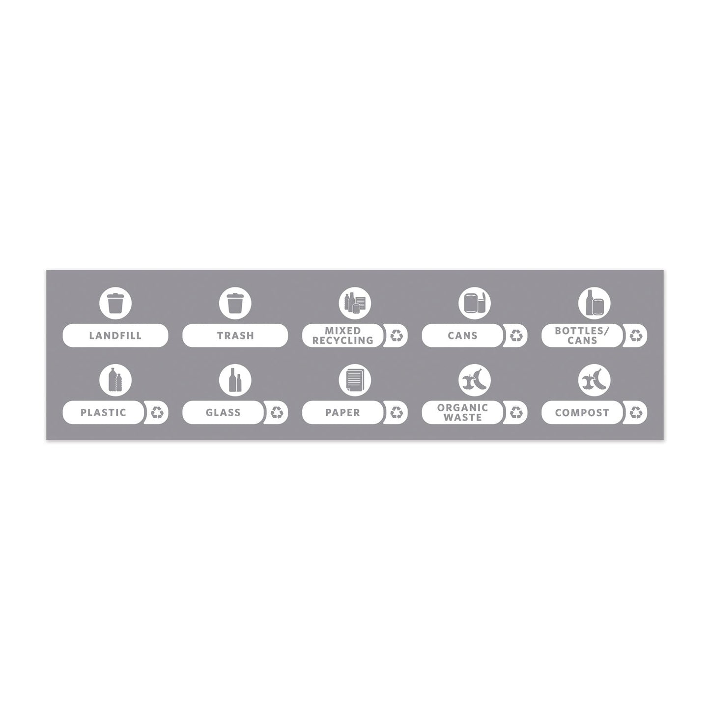Rubbermaid Recycle Label Kit for Slim Jim Recycling Station Billboard, 10 Assorted Messages, 5.59 x 9.55, White/Clear