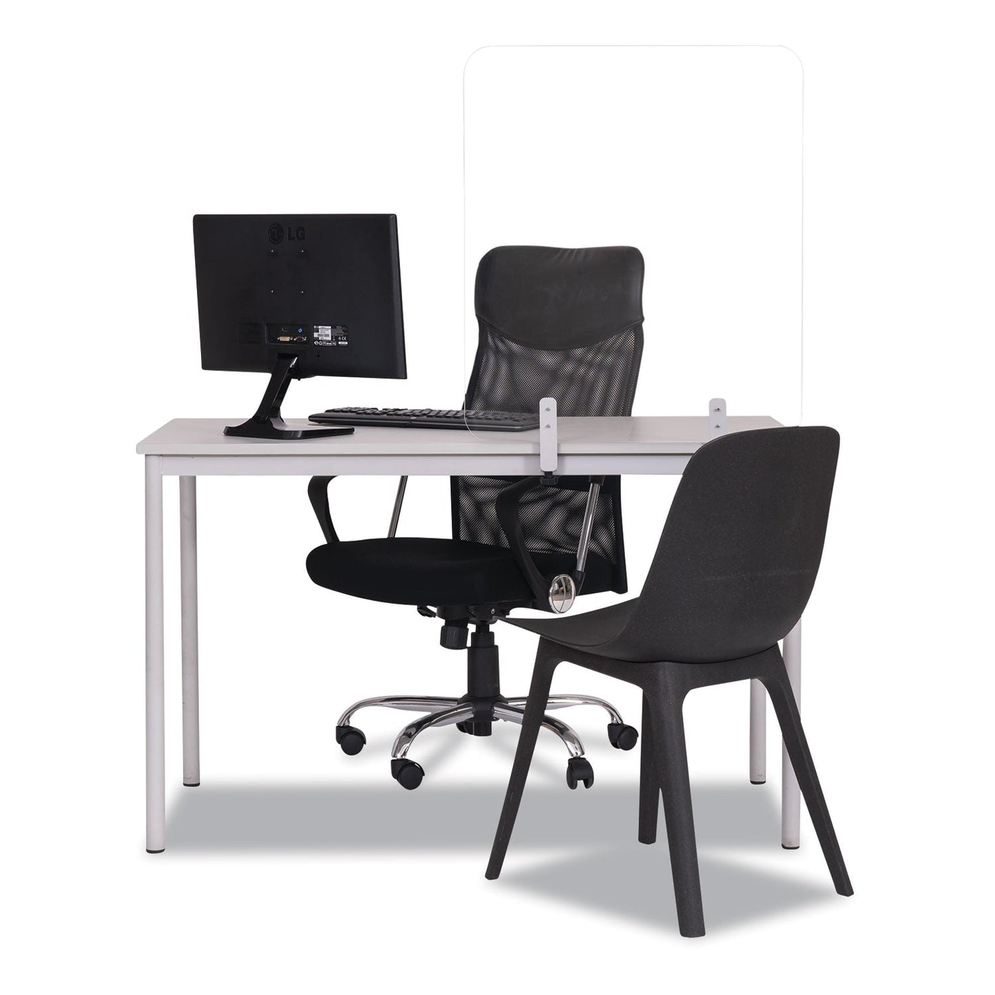 MasterVision Protector Series Frameless Glass Desktop Divider, 35.4 x 0.16 x 35.4, Clear/Aluminum