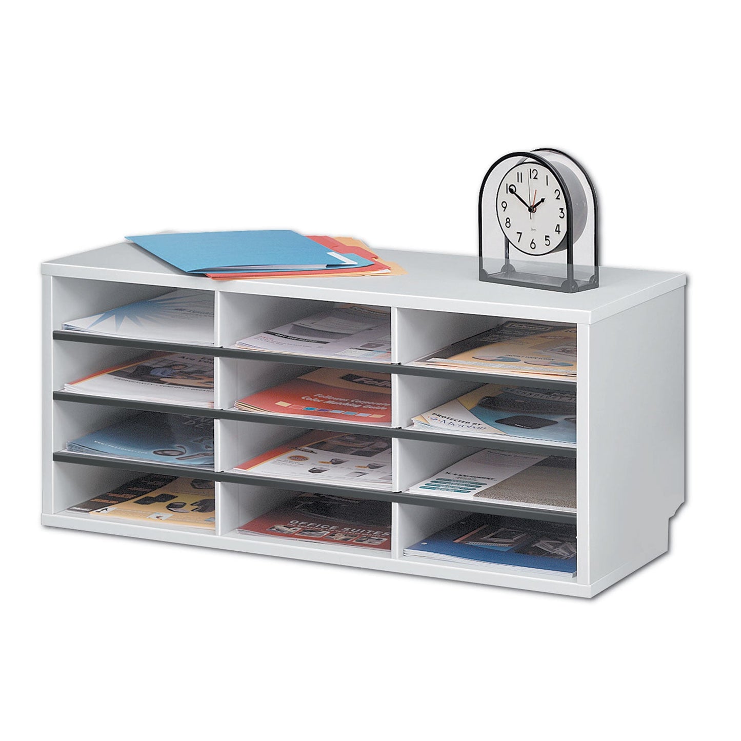 Fellowes Particle Board Desktop Sorter, 12 Compartments, 29 x 11.88 x 12.9, Dove Gray