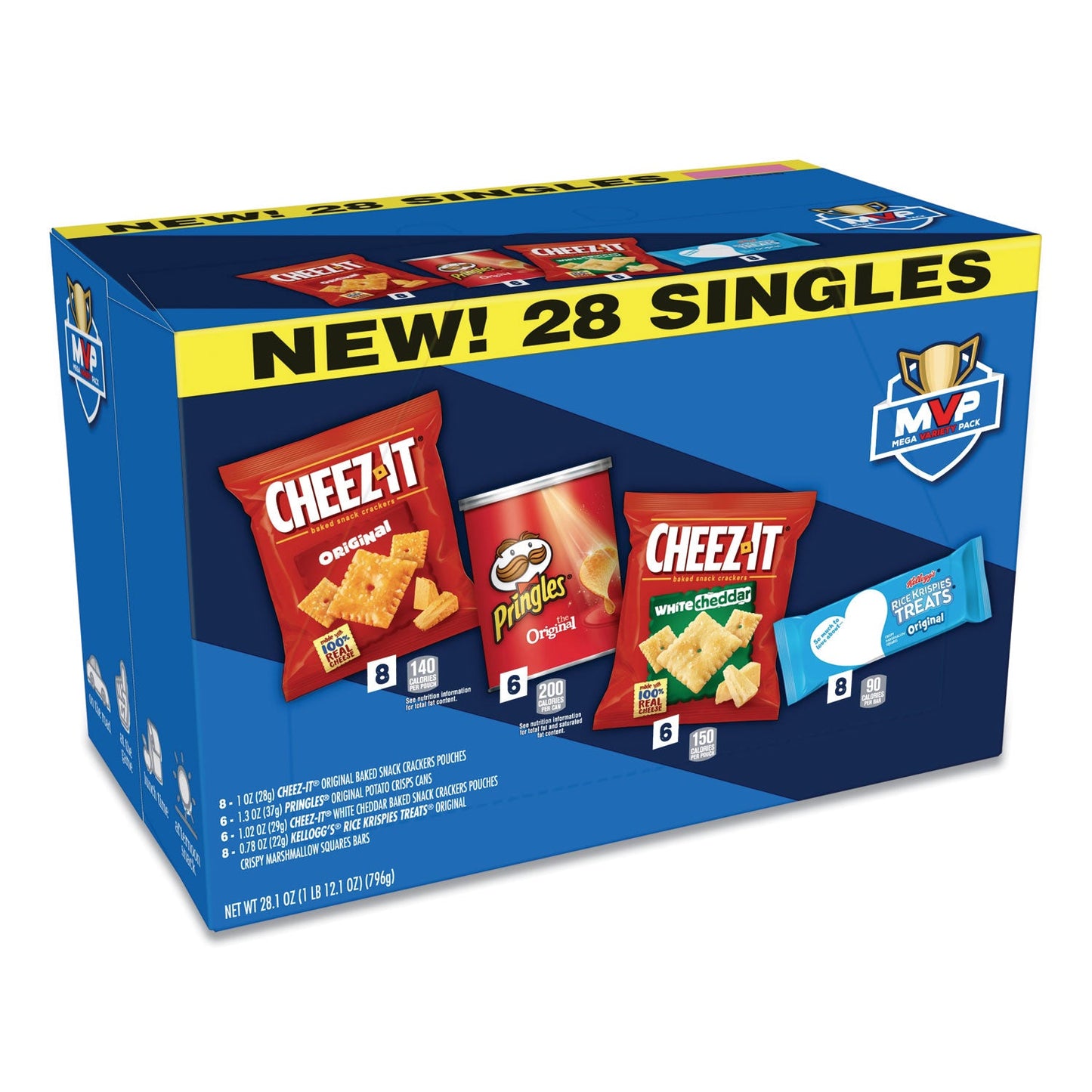 Kellogg's MVP Singles Variety Pack, Cheez-it Original/White Cheddar; Pringles Original; Rice Krispies Treats, Assorted Sizes, 28/Box