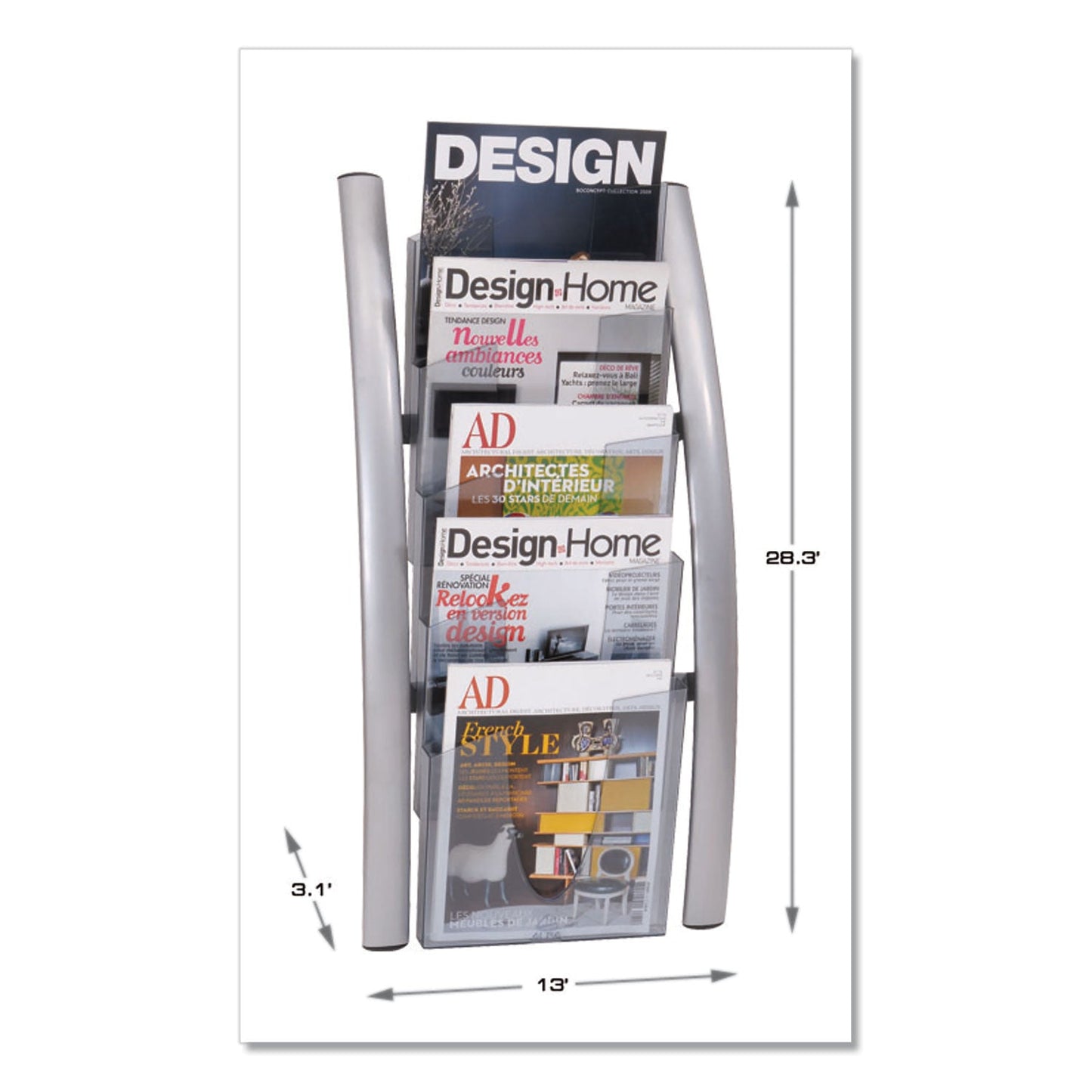 Alba Wall Literature Display, 13w x 3.5d x 28.5h, Silver Gray/Translucent