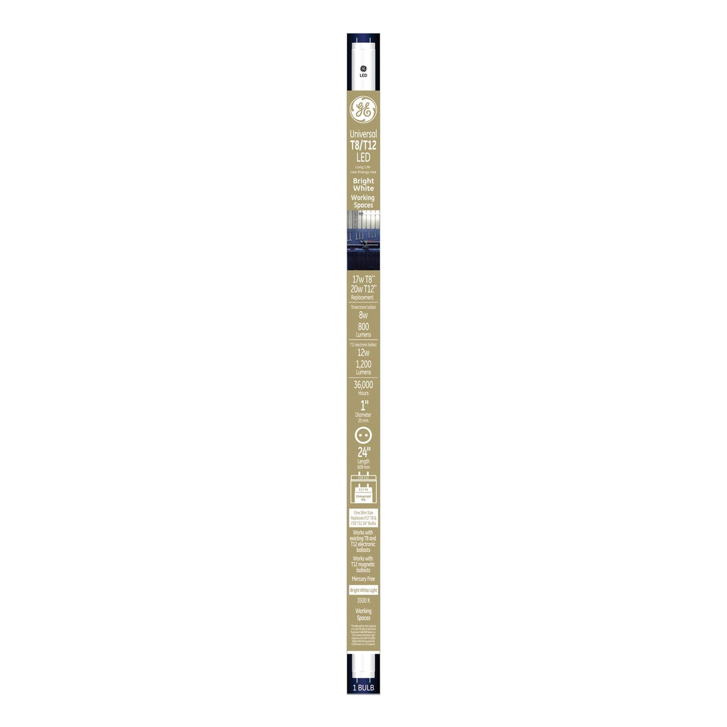 GE 24" T8/T12, 20 W, T8 Tube, Bright White, 6/Carton