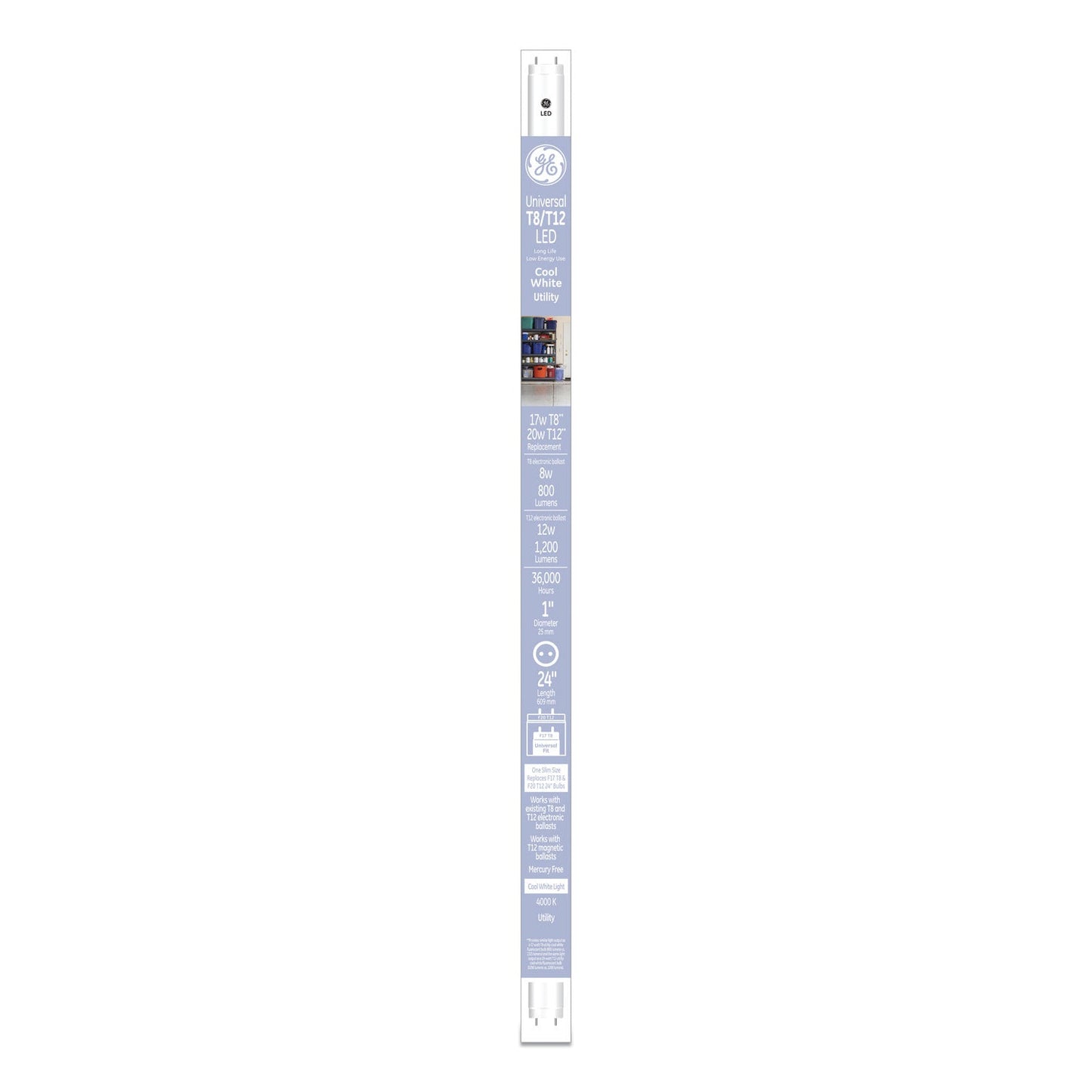 GE 24" T8/T12, 20 W, T8 Tube, Cool White, 6/Carton