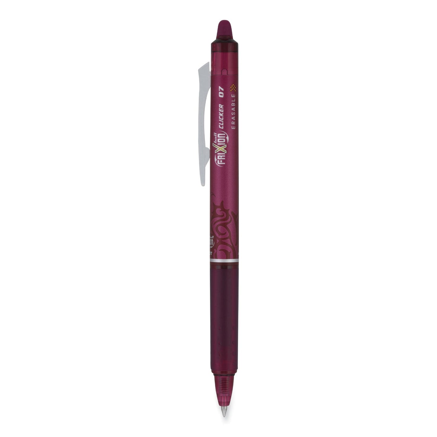 Pilot FriXion Clicker Erasable Gel Pen, Retractable, Fine 0.7 mm, Burgundy Ink, Burgundy Barrel, Dozen