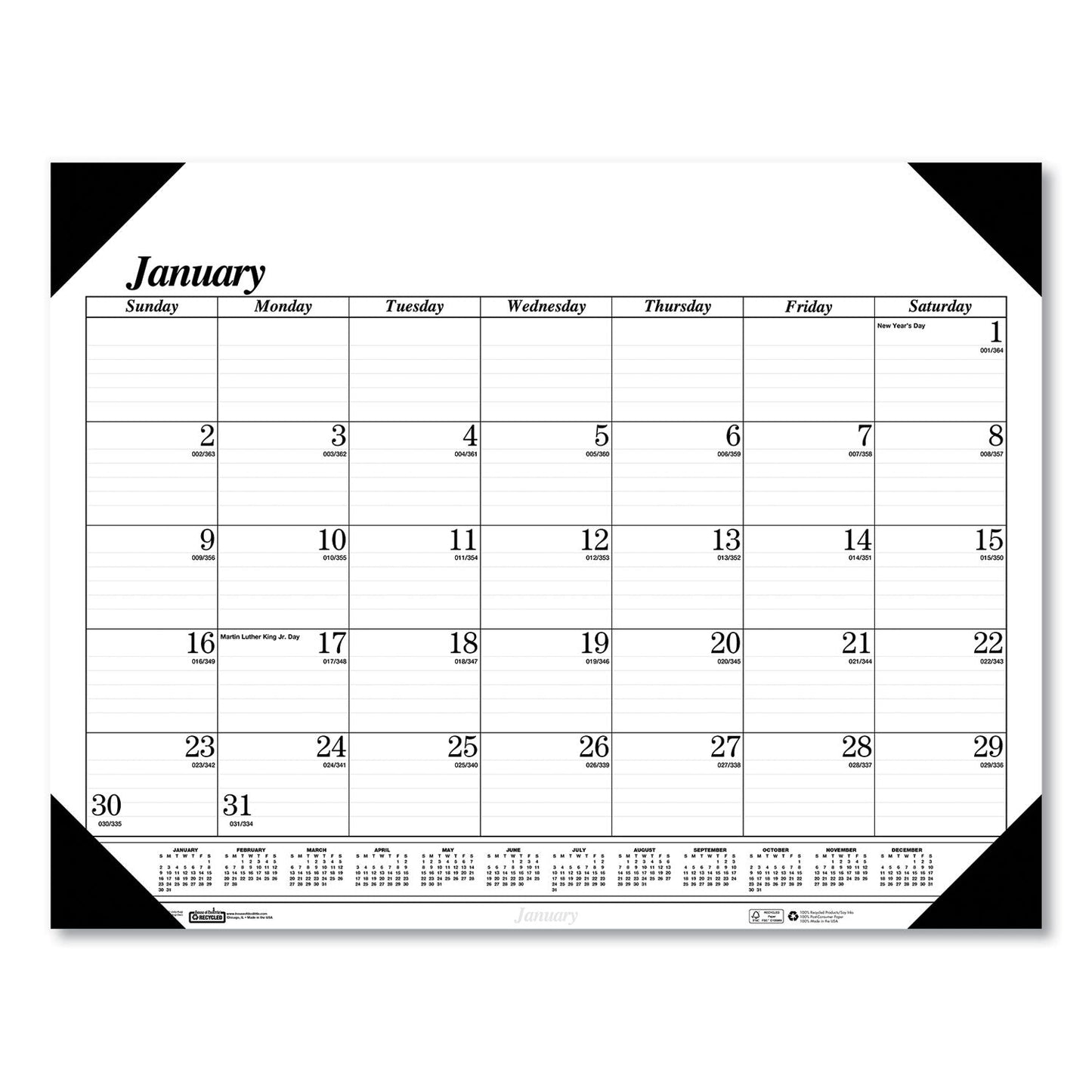 House of Doolittle Recycled One-Color Dated Monthly Desk Pad Calendar, 18.5 x 13, White Sheets, Black Binding/Corners,12-Month (Jan-Dec): 2023