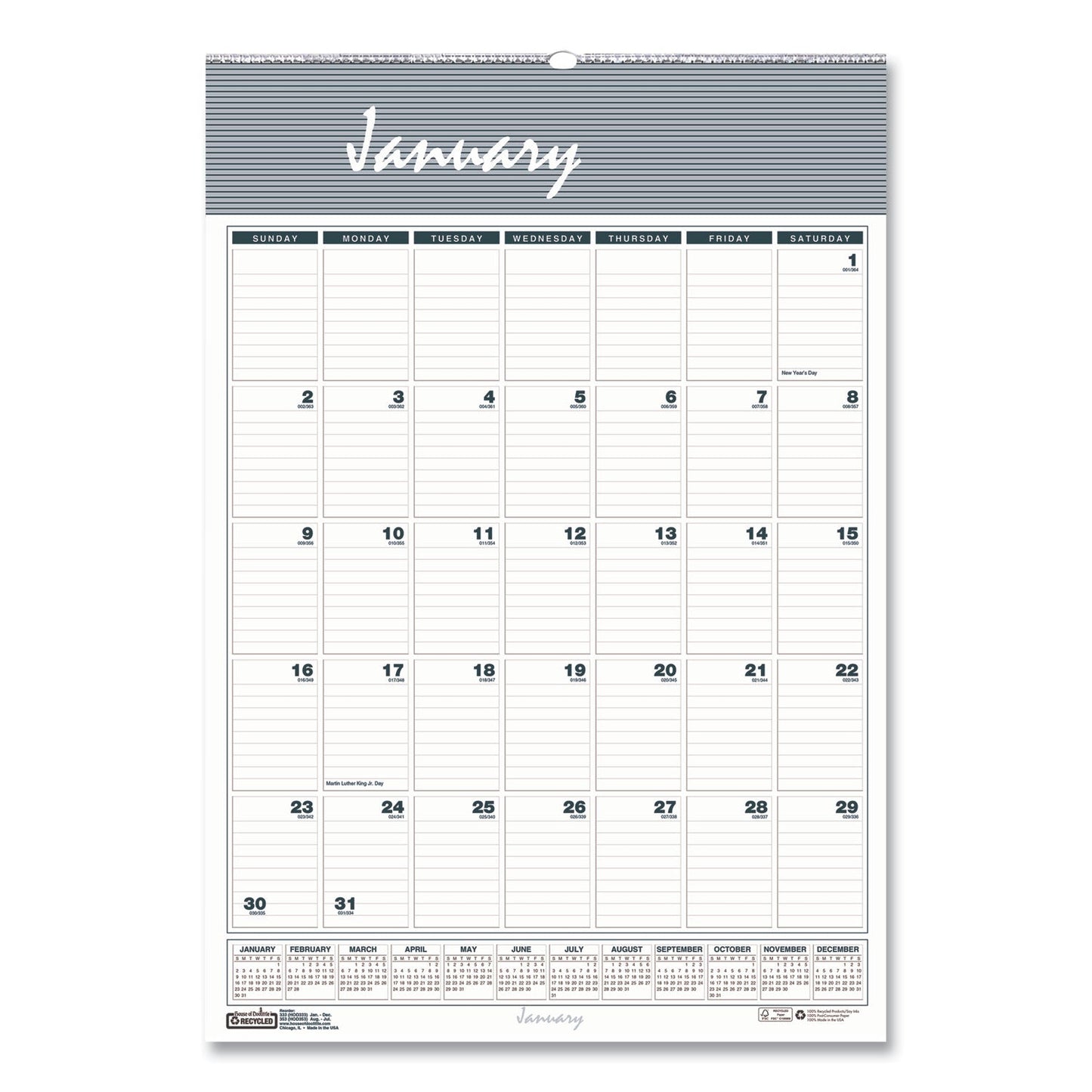 House of Doolittle Bar Harbor Recycled Wirebound Monthly Wall Calendar, 8.5 x 11, White/Blue/Gray Sheets, 12-Month (Jan-Dec): 2023
