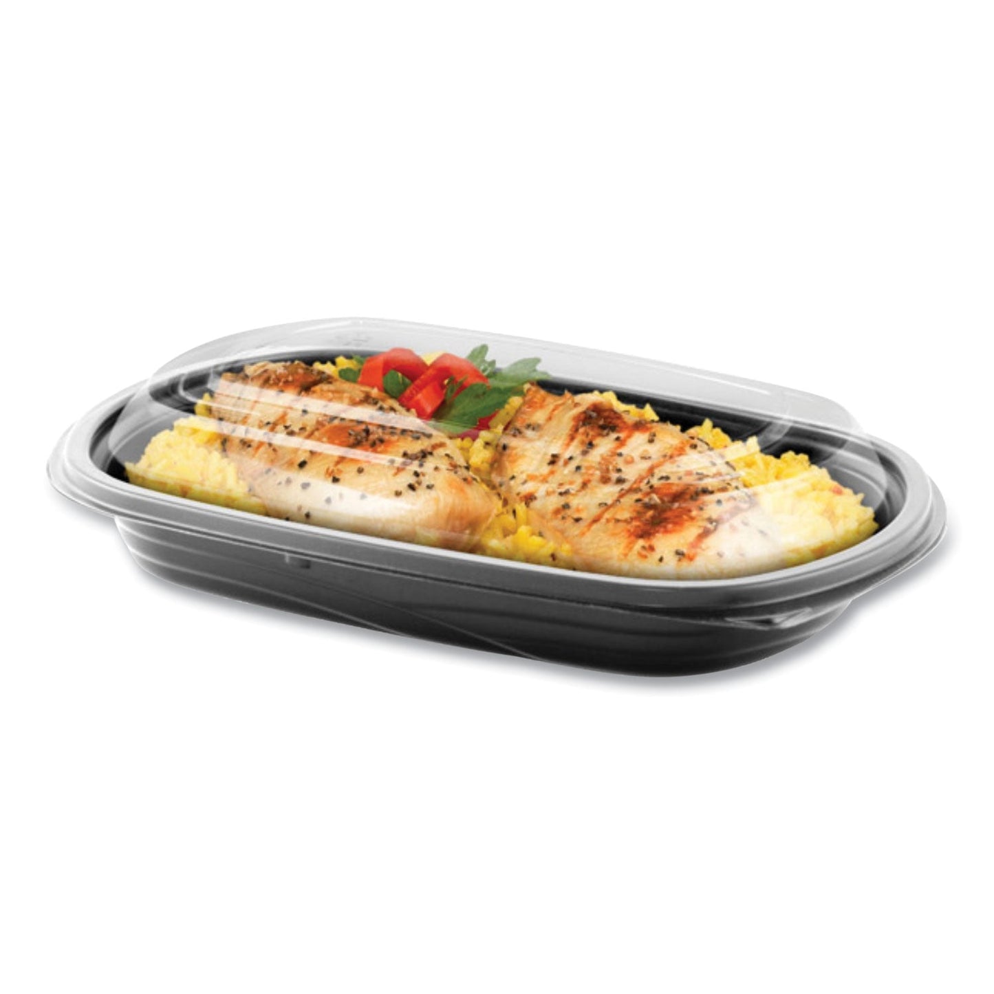 Anchor Packaging MicroRaves Wave Container and Dome Lid Combo, 16 oz, 6.35 x 8.79 x 1.72, Black/Clear, Plastic, 250/Carton