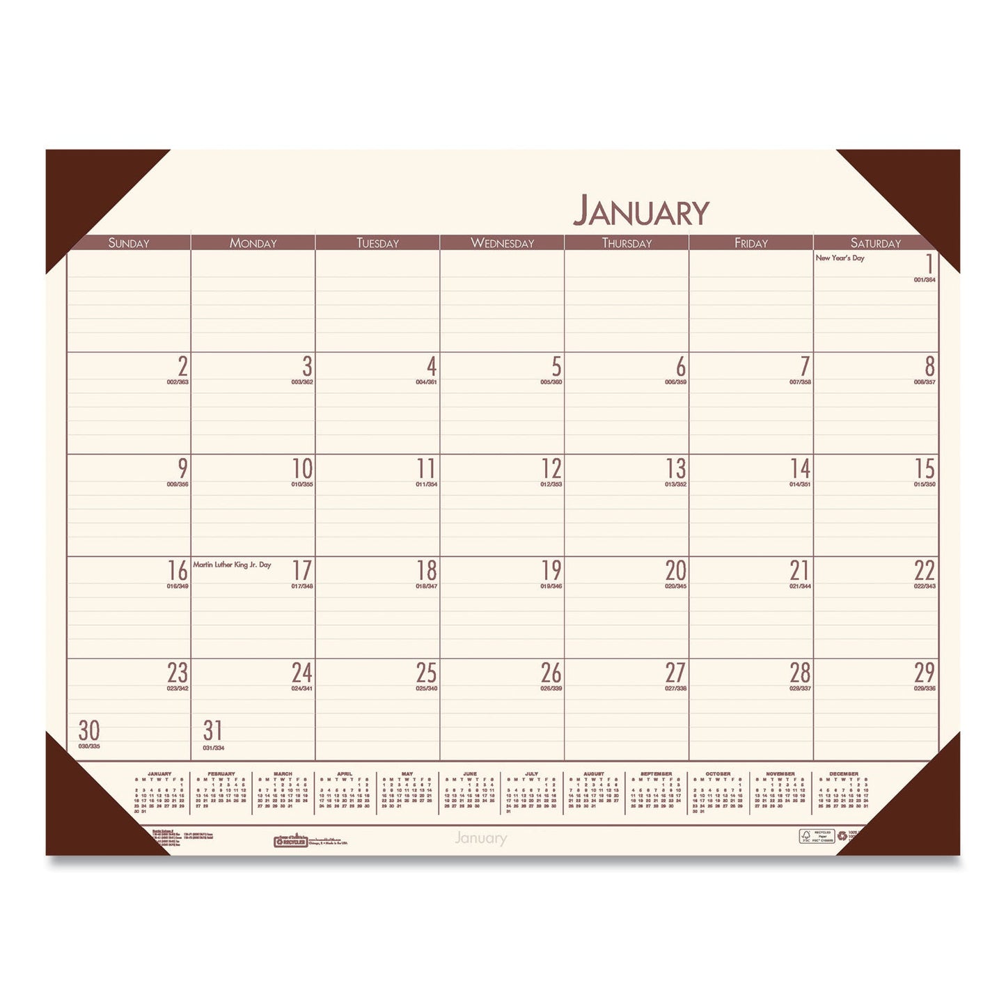 House of Doolittle EcoTones Recycled Monthly Desk Pad Calendar, 22 x 17, Moonlight Cream Sheets, Brown Corners, 12-Month (Jan to Dec): 2023