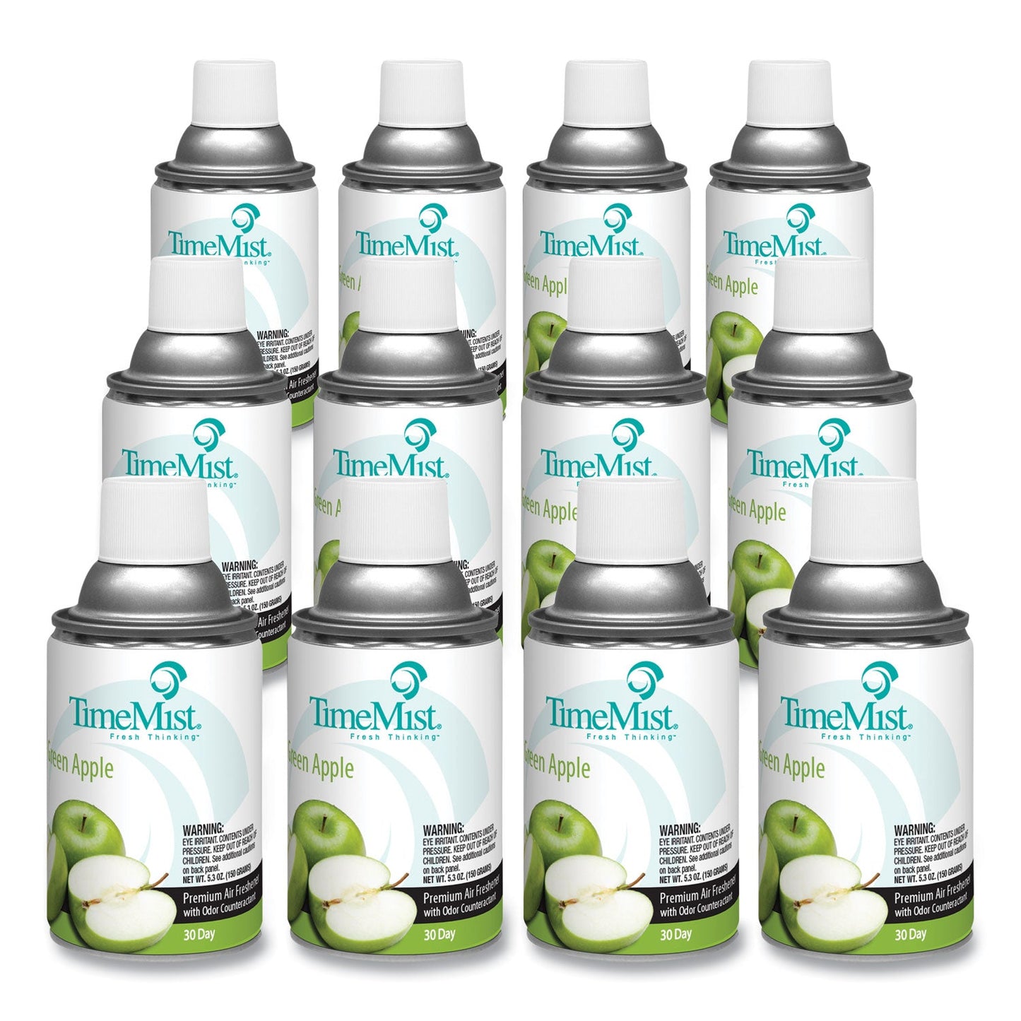 TimeMist Premium Metered Air Freshener Refill, Green Apple, 5.3 oz Aerosol Spray, 12/Carton