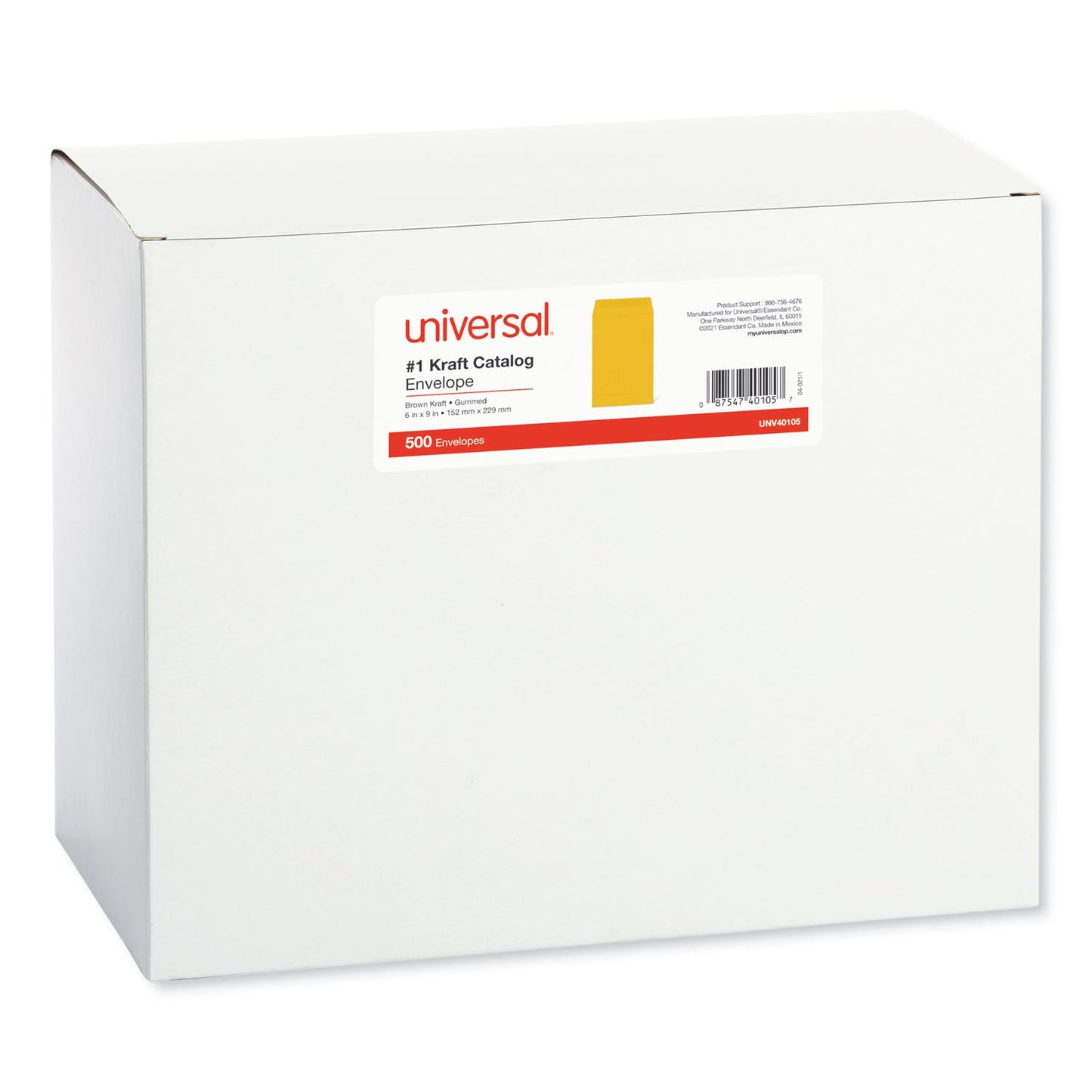 Universal Catalog Envelope, 24 lb Bond Weight Kraft, #1, Square Flap, Gummed Closure, 6 x 9, Brown Kraft, 500/Box