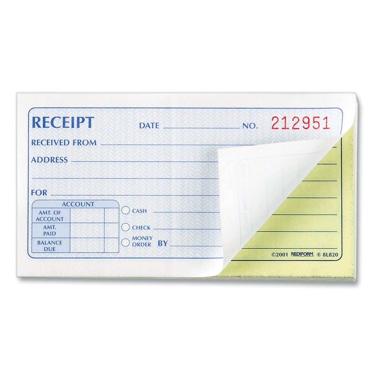 Rediform Small Money Receipt Book, Two-Part Carbonless, 5 x 2.75, 1/Page, 50 Forms