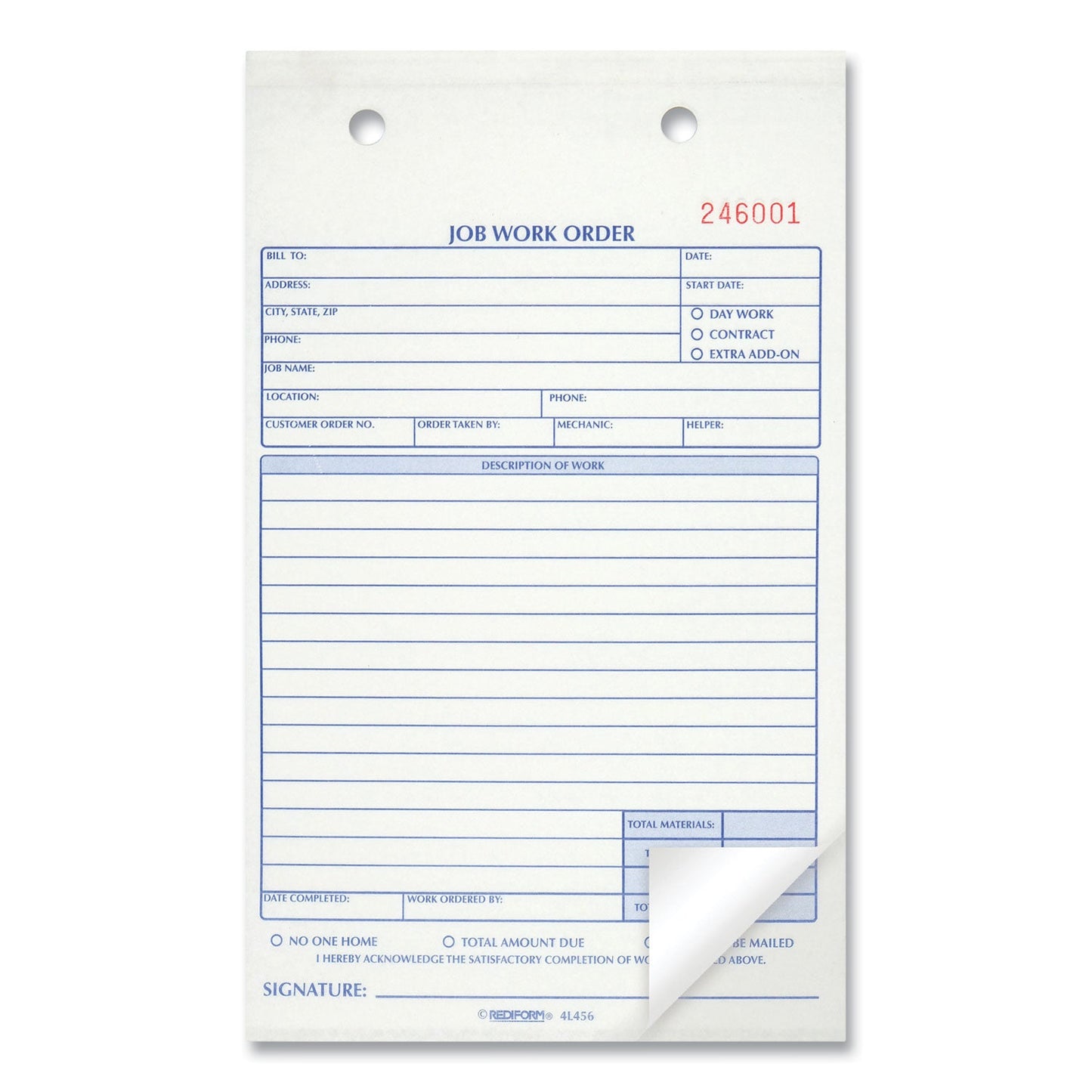 Rediform Job Work Order Book, Two-Part Carbonless, 5.5 x 8.5, 1/Page, 50 Forms