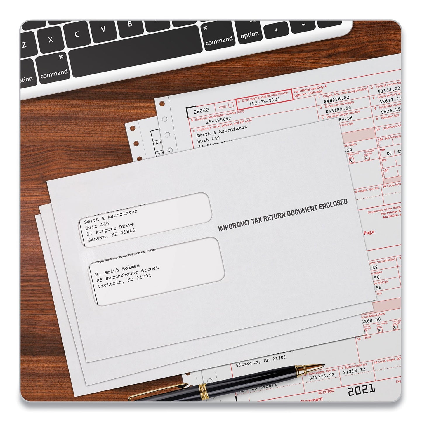 TOPS W-2 Laser Double Window Envelope, Commercial Flap, Gummed Closure, 5.63 x 9, White, 24/Pack