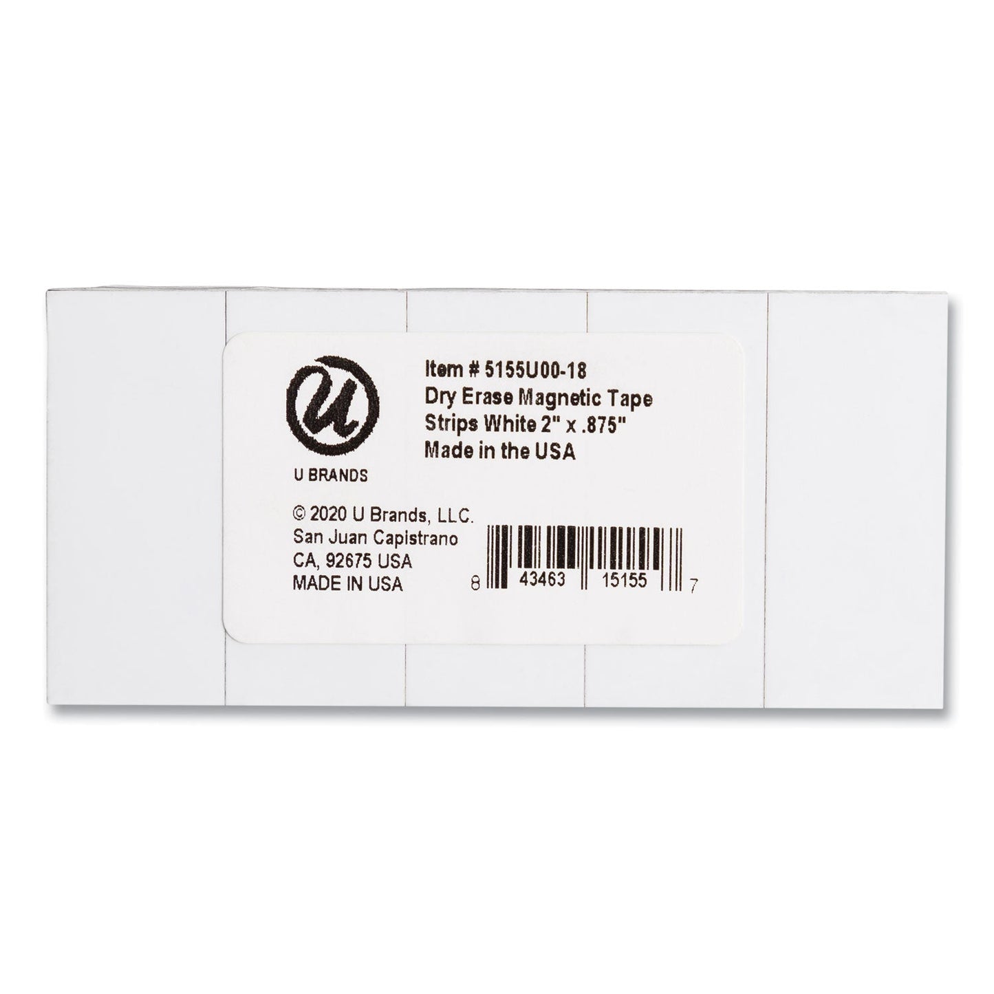 U Brands Dry Erase Magnetic Tape Strips, 2" x 0.88", White, 25/Pack