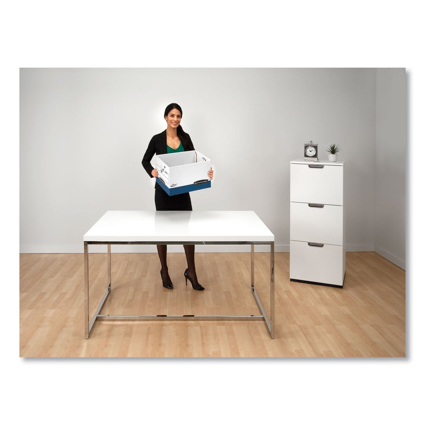 Bankers Box PRESTO Ergonomic Design Storage Boxes, Letter/Legal Files, 12.88" x 16.5" x 10.38", White/Blue, 12/Carton