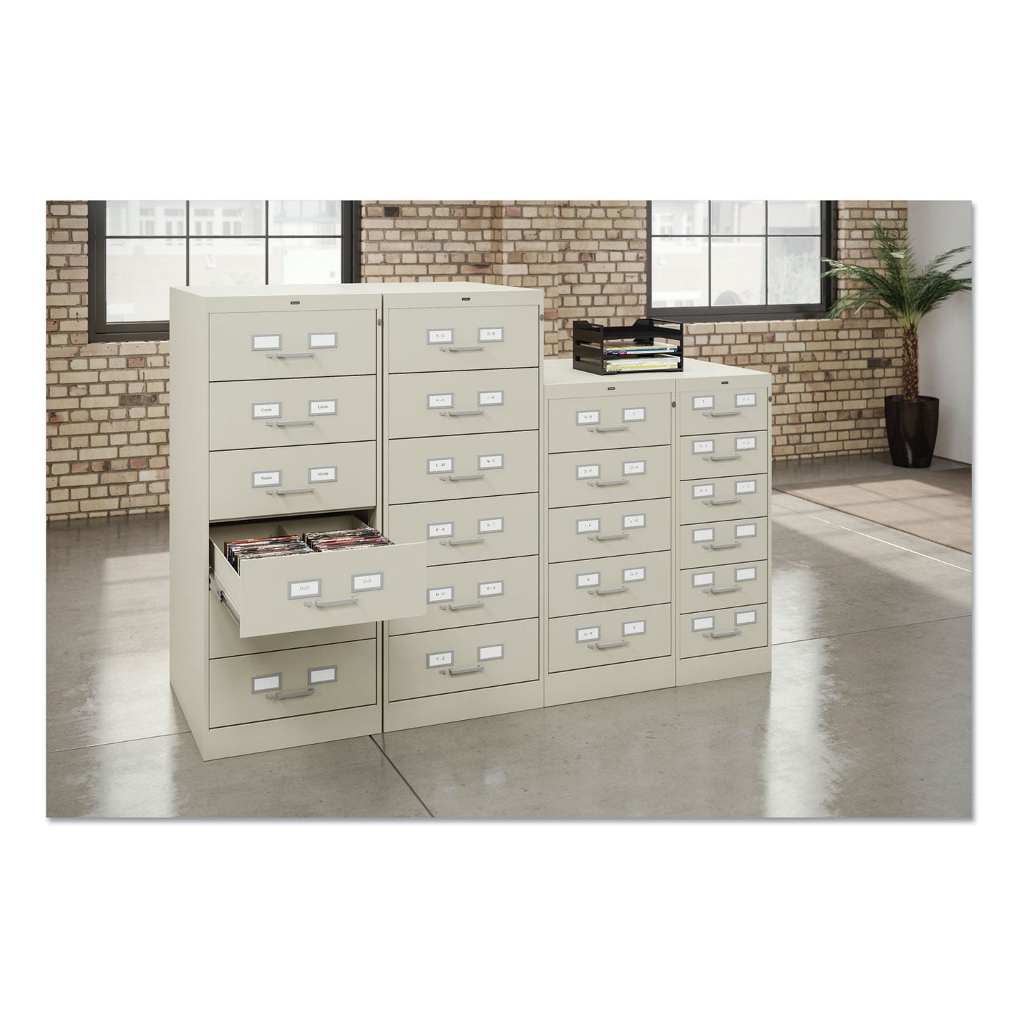 Tennsco Seven-Drawer Multimedia/Card File Cabinet, Black, 19.13" x 28.5" x 52"