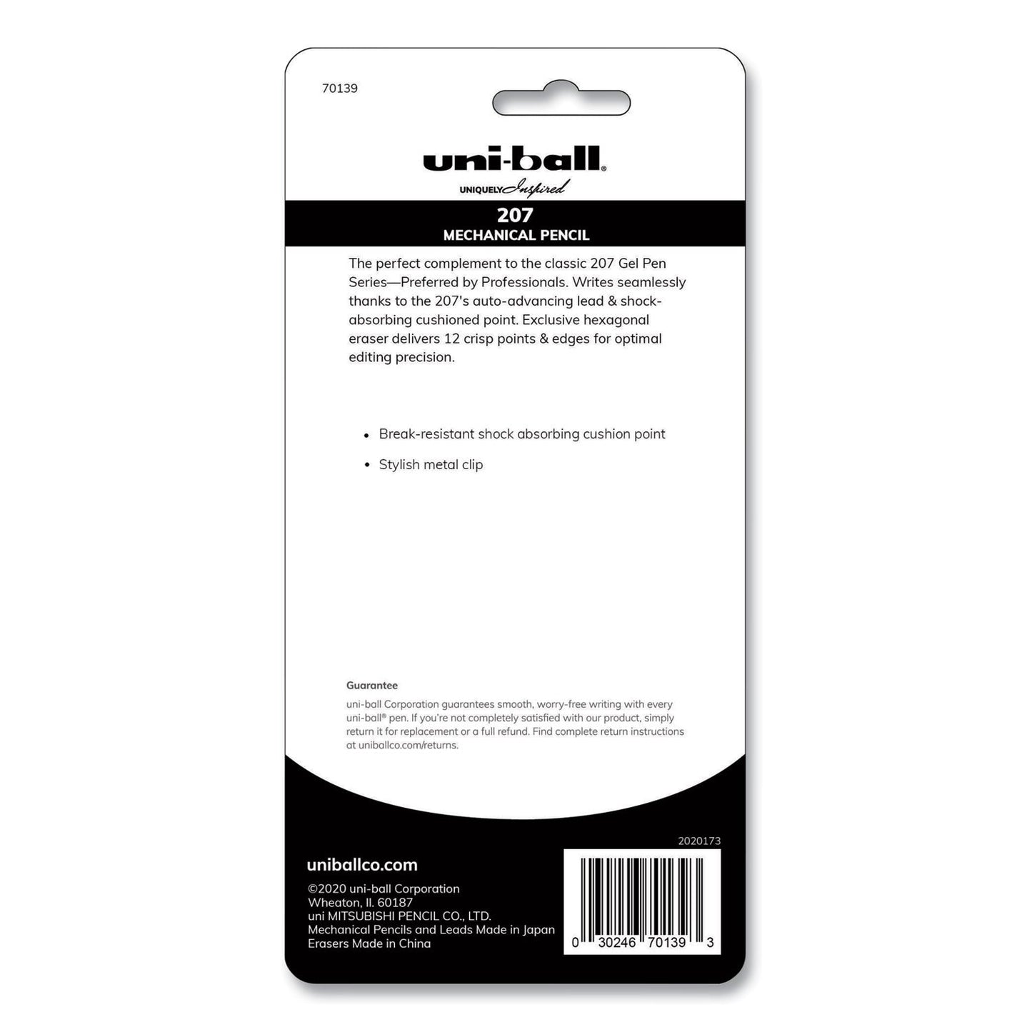 uniball 207 Mechanical Pencil with Lead and Eraser Refills, 0.7 mm, HB (#2), Black Lead, Assorted Barrel Colors, 3/Set