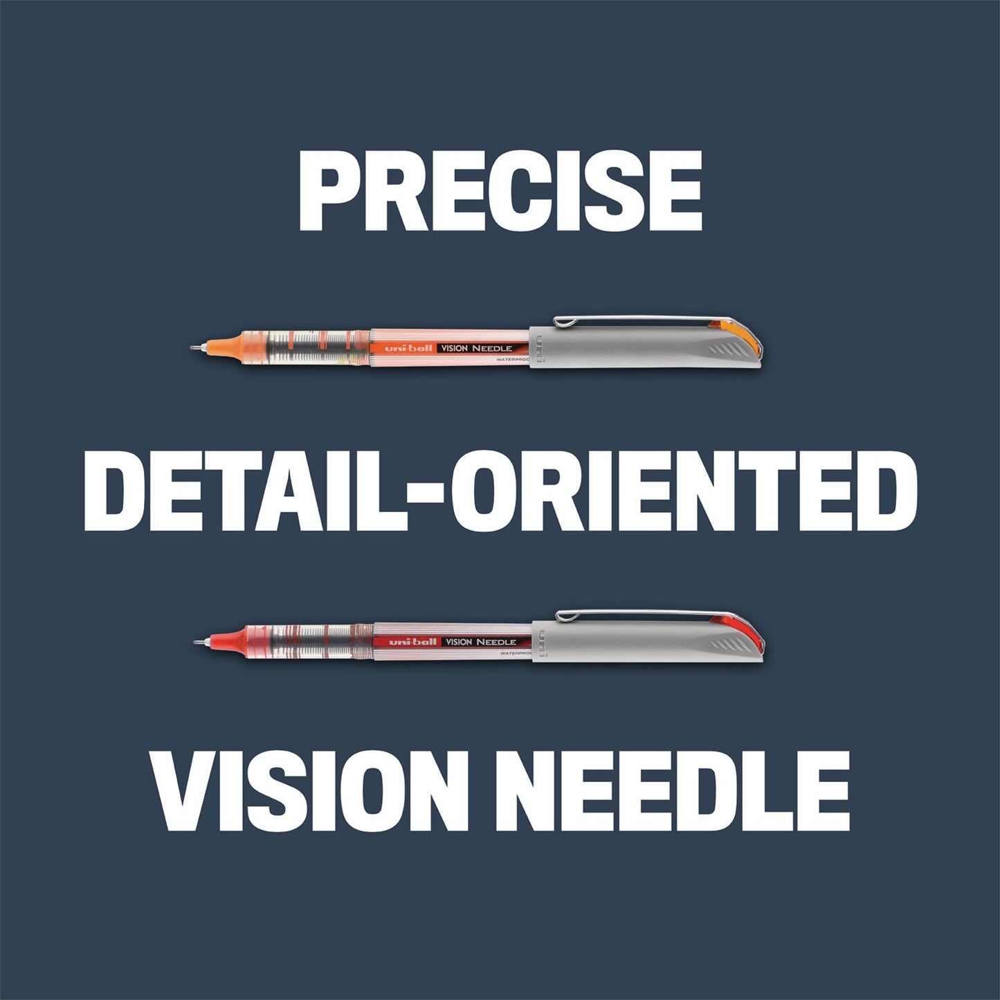 uniball VISION Needle Roller Ball Pen, Stick, Fine 0.7 mm, Blue Ink, Silver Barrel, Dozen