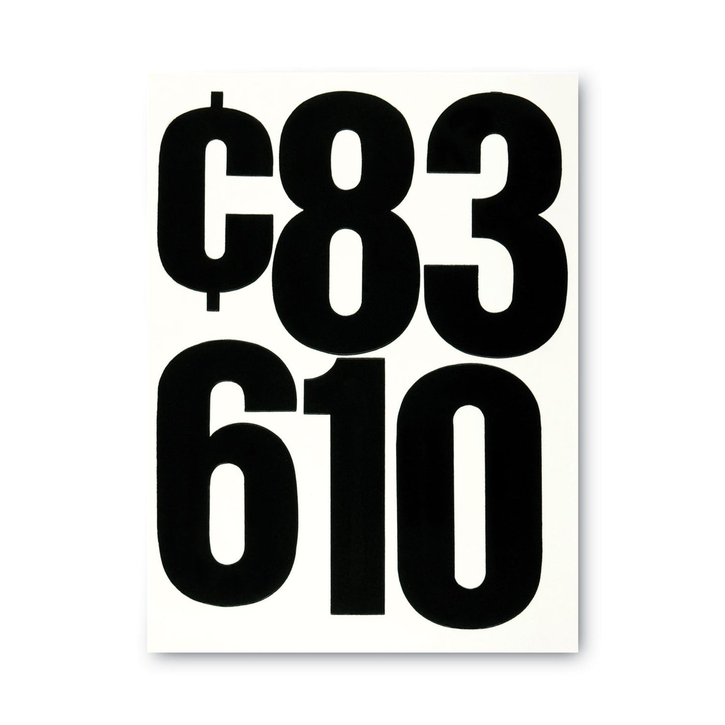 Chartpak Press-On Vinyl Numbers, Self Adhesive, Black, 6"h, 21/Pack