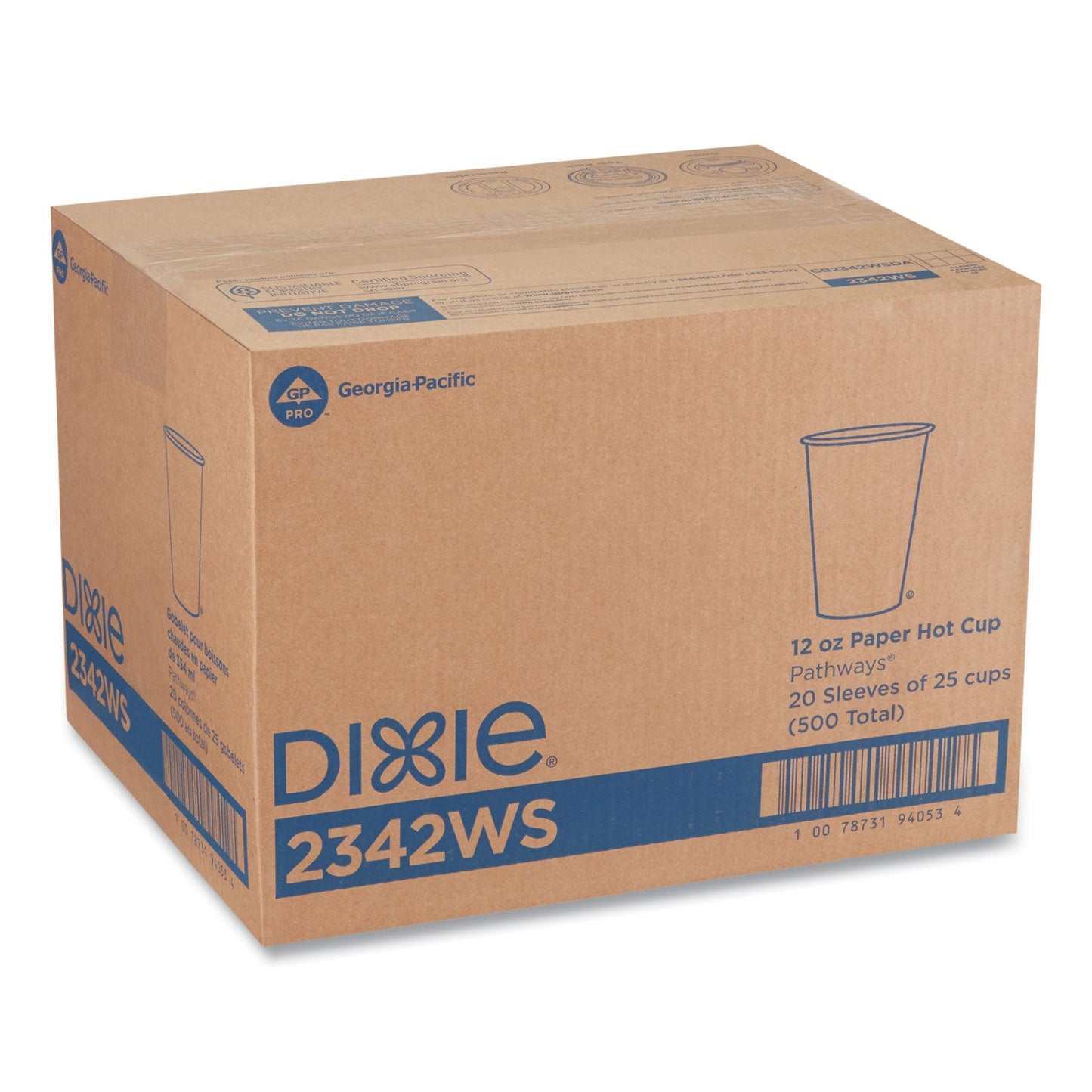 Dixie Pathways Paper Hot Cups, 12 oz, 25/Bag, 20 Bags/Carton