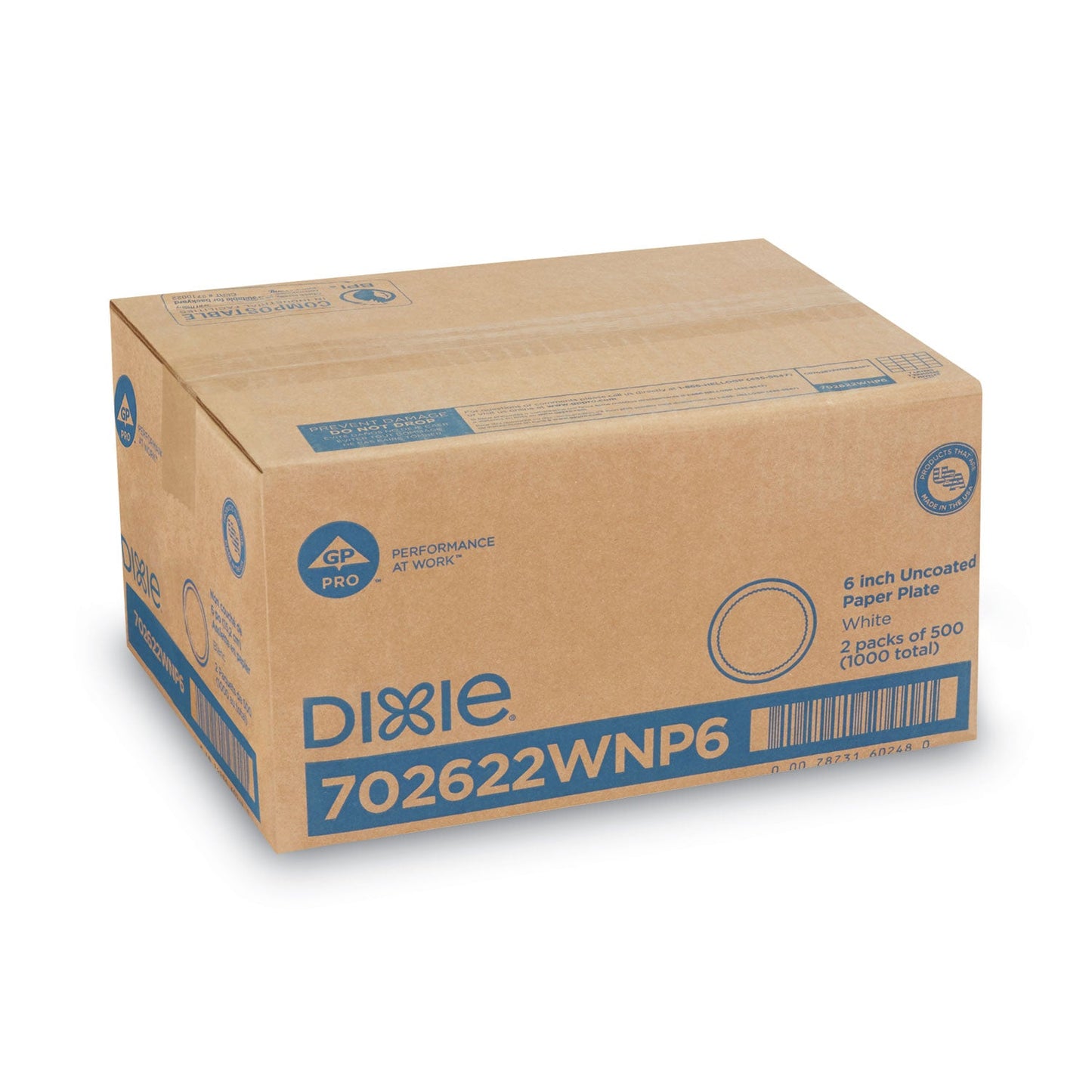 Dixie White Paper Plates, 6" dia, 500/Packs, 2 Packs/Carton