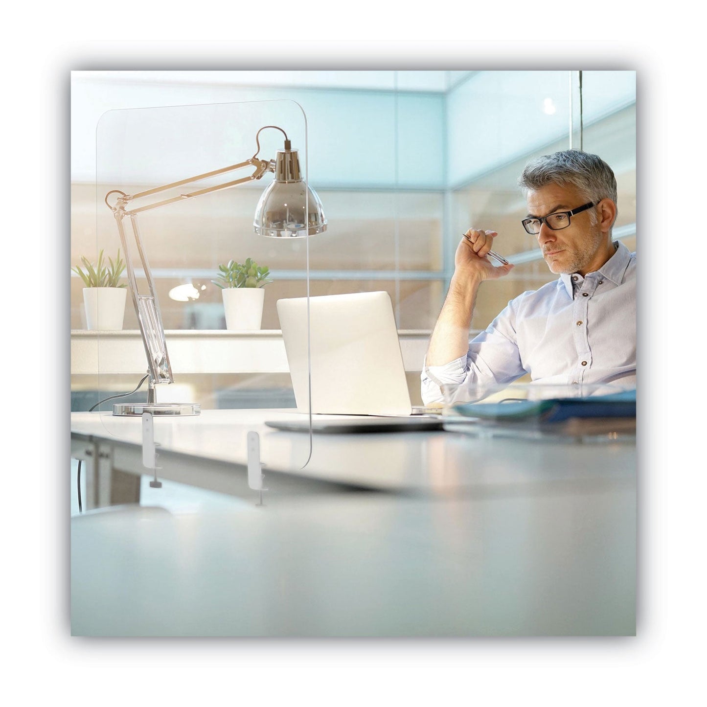 MasterVision Protector Series Frameless Glass Desktop Divider, 47.2 x 0.16 x 35.4, Clear/Aluminum