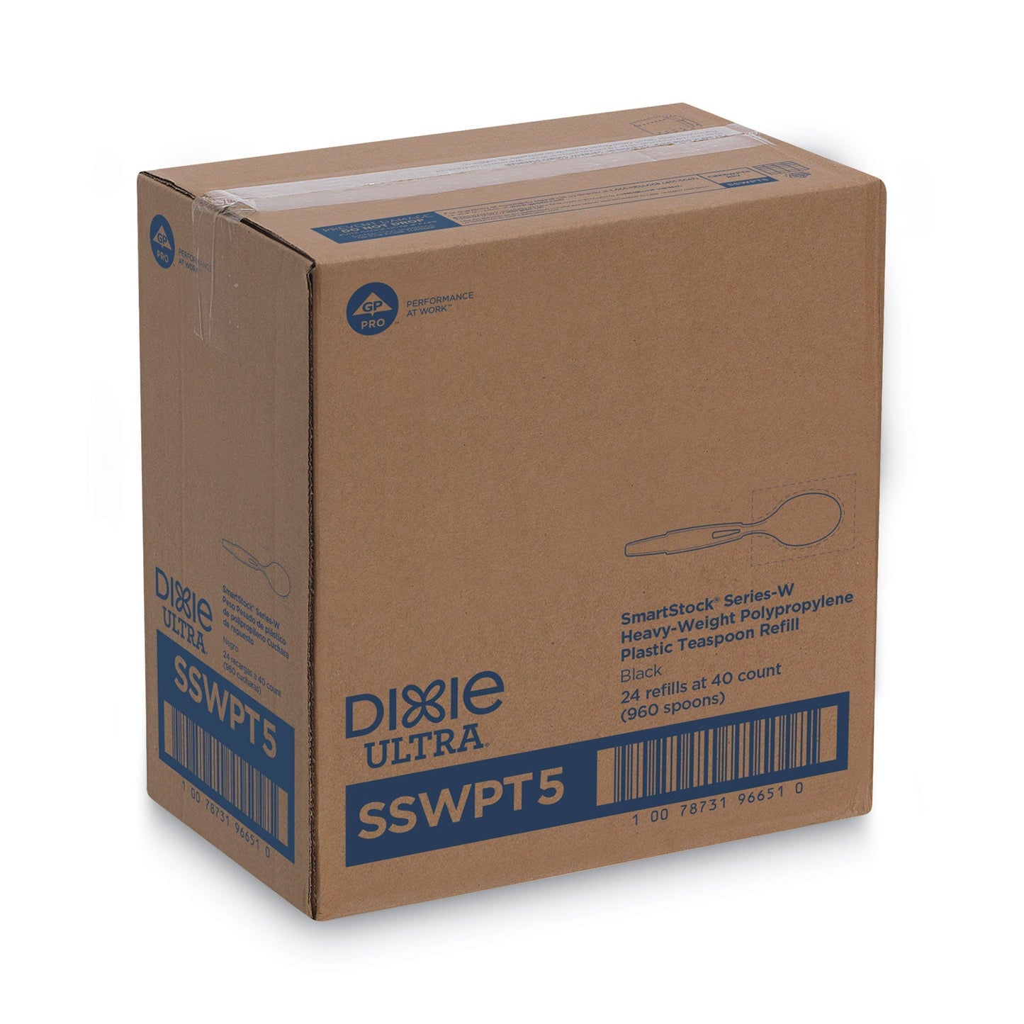 Dixie SmartStock Wrapped Heavy-Weight Cutlery Refill, Teaspoon, Black, 960/Carton