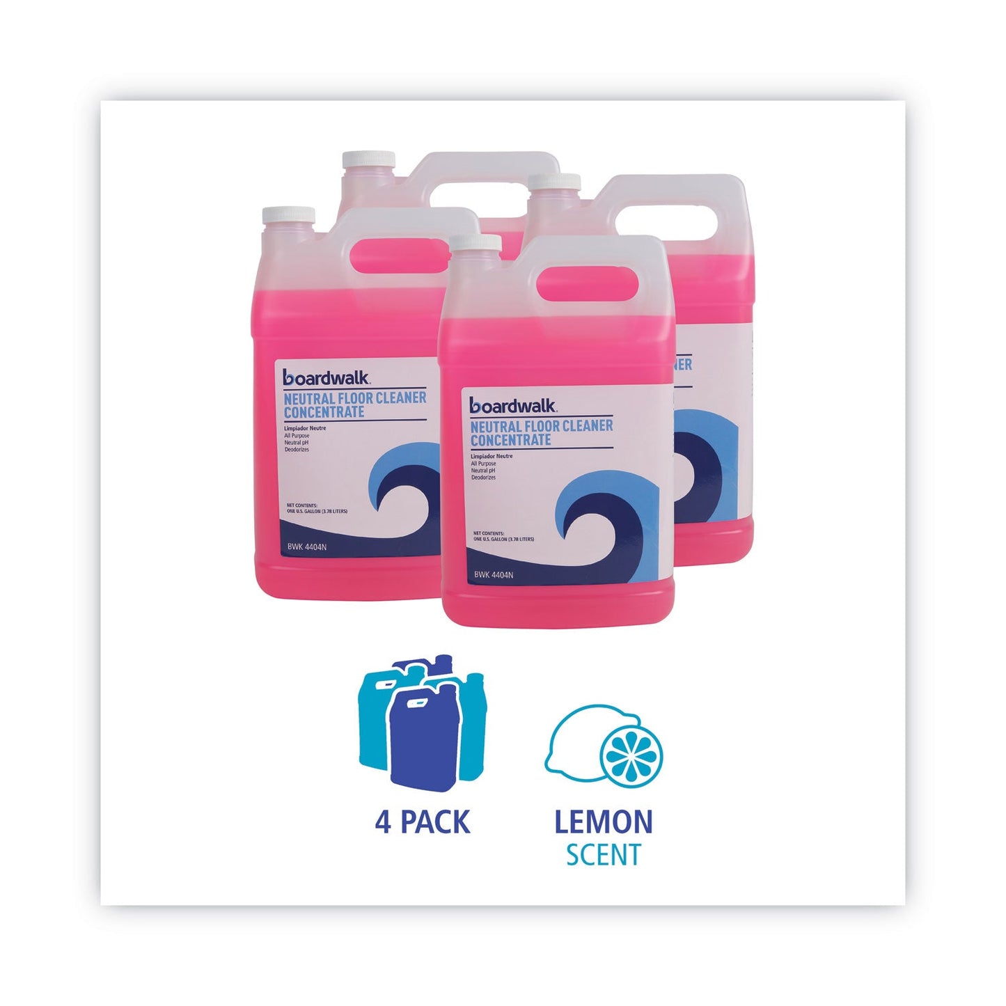 Boardwalk Neutral Floor Cleaner Concentrate, Lemon Scent, 1 gal Bottle, 4/Carton
