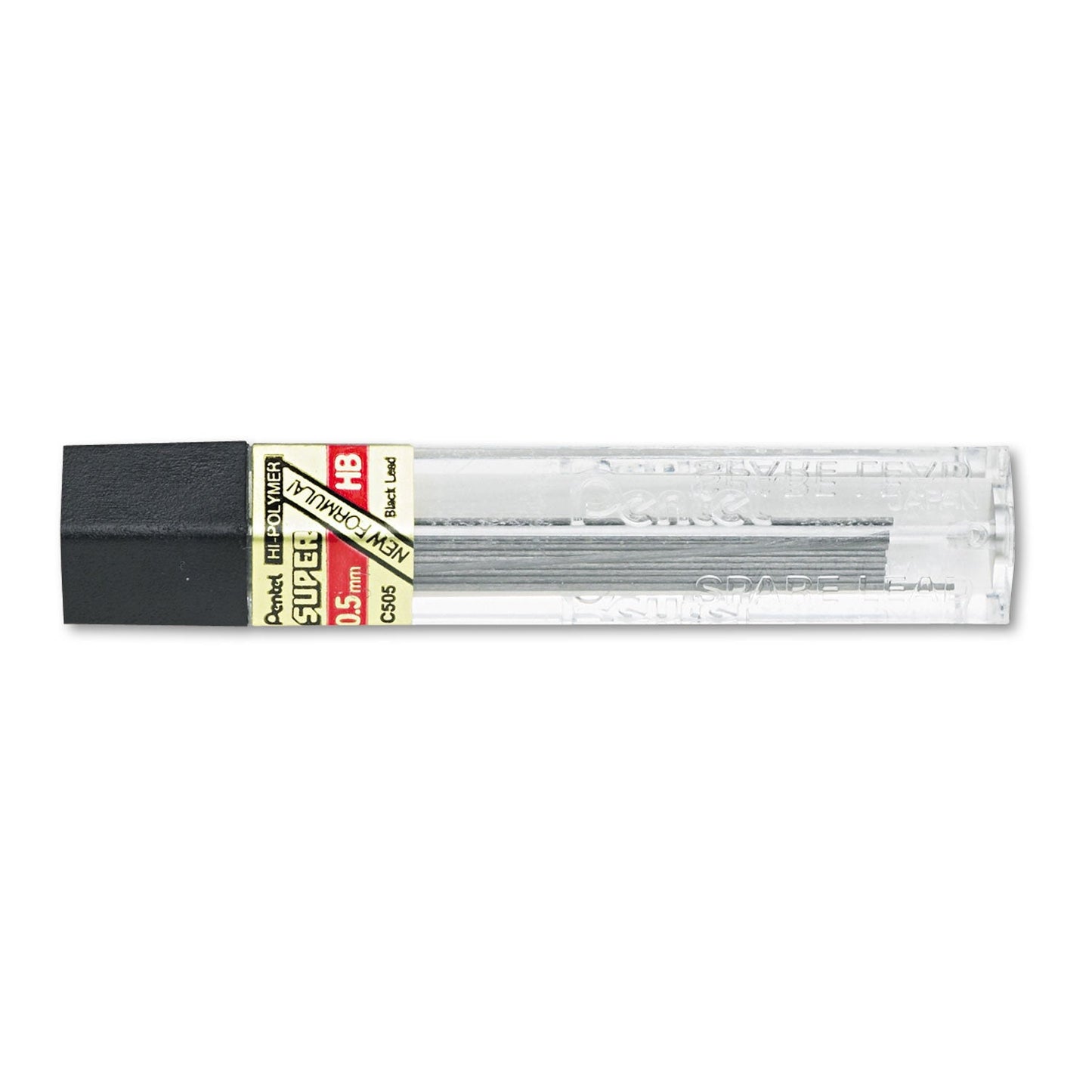 Pentel Super Hi-Polymer Lead Refills, 0.5 mm, HB, Black, 12/Tube