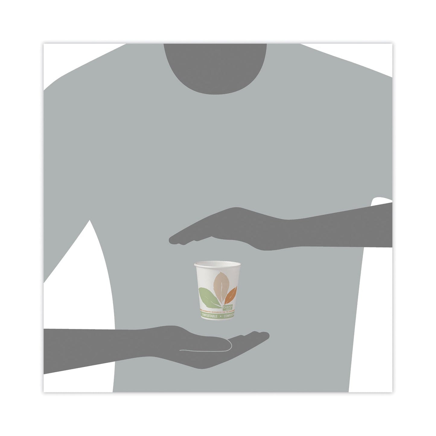 Dart Bare by Solo Eco-Forward PLA Paper Hot Cups, 10 oz, Leaf Design, White/Green/Orange, 50/Pack