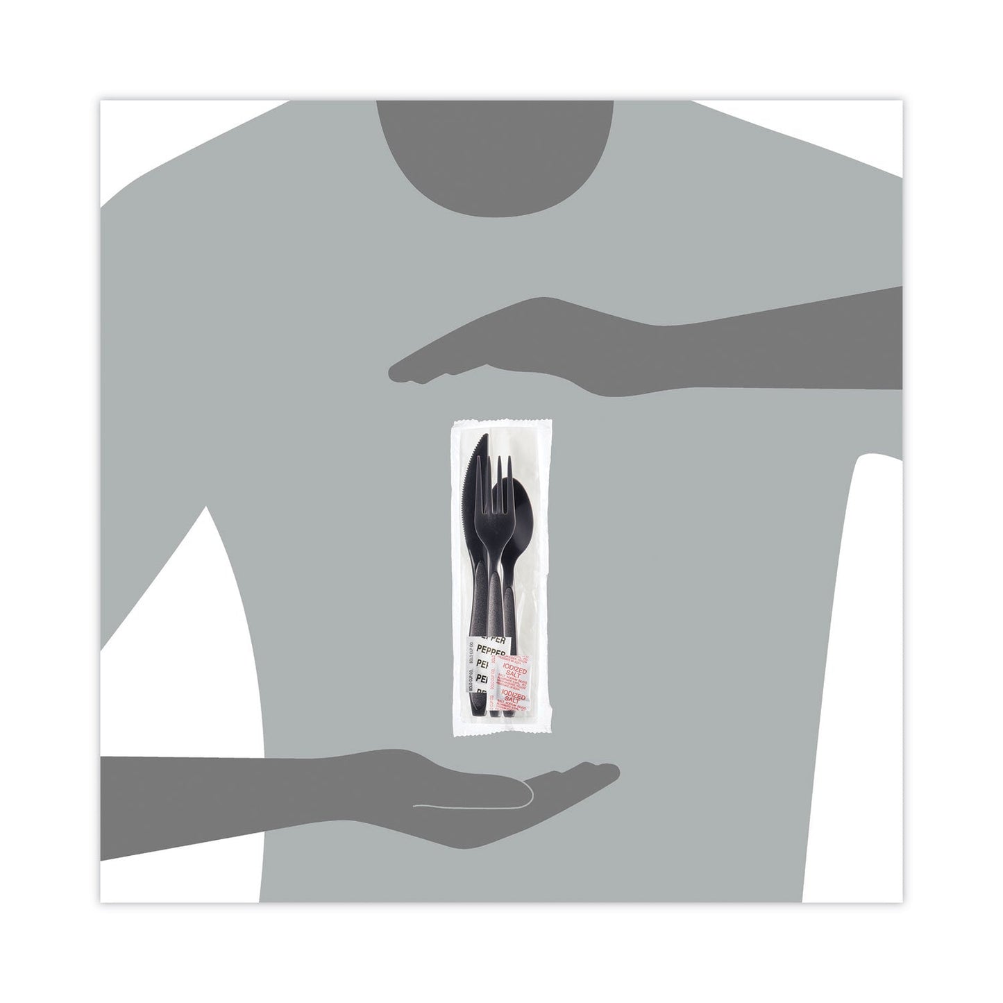 Dart Reliance Mediumweight Cutlery Kit, Knife/Fork/Spoon/Salt/Pepper/Napkin, Black, 250 Kits/Carton