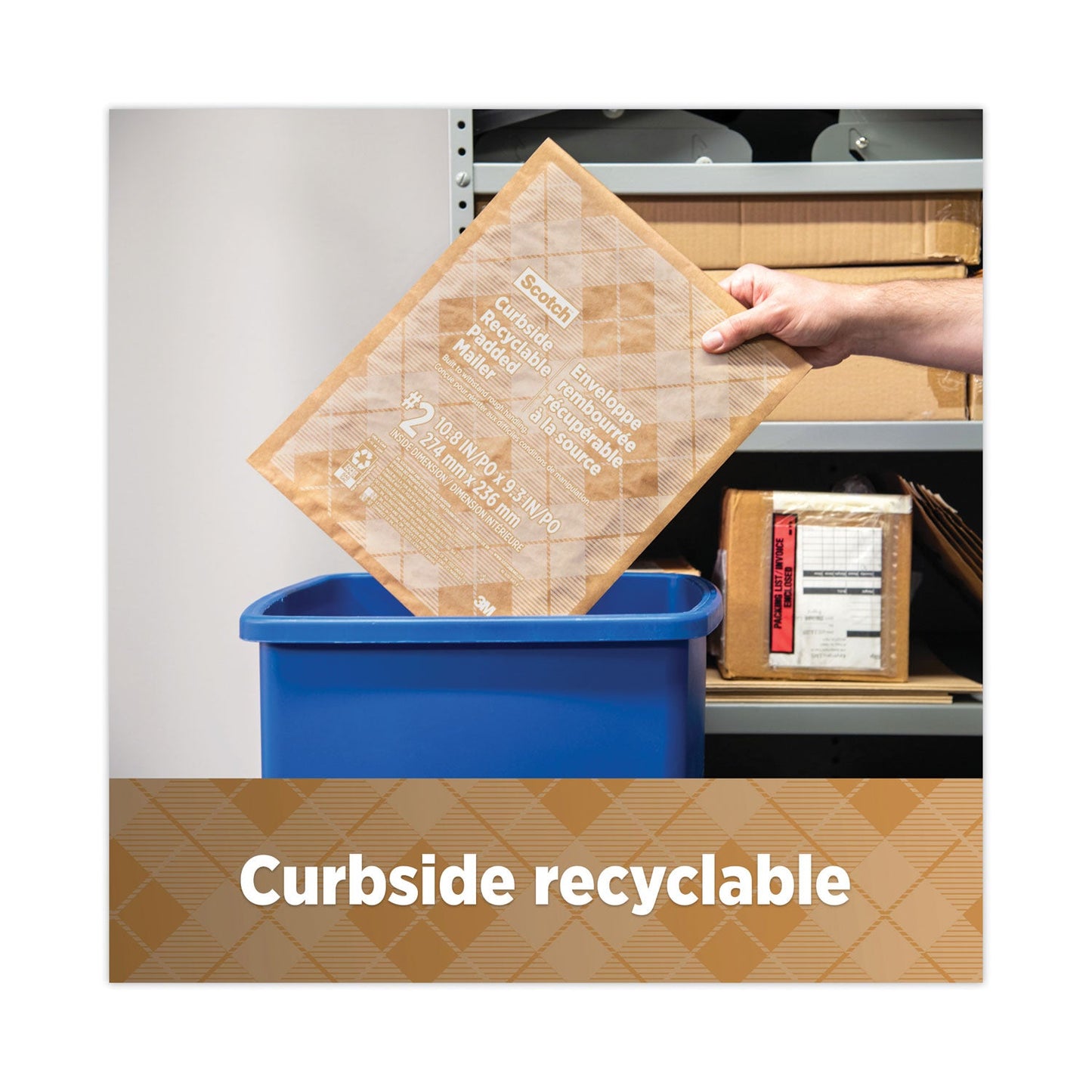 Scotch Curbside Recyclable Padded Mailer, #6, Bubble Cushion, Self-Adhesive Closure, 13.75 x 20, Natural Kraft, 50/Carton