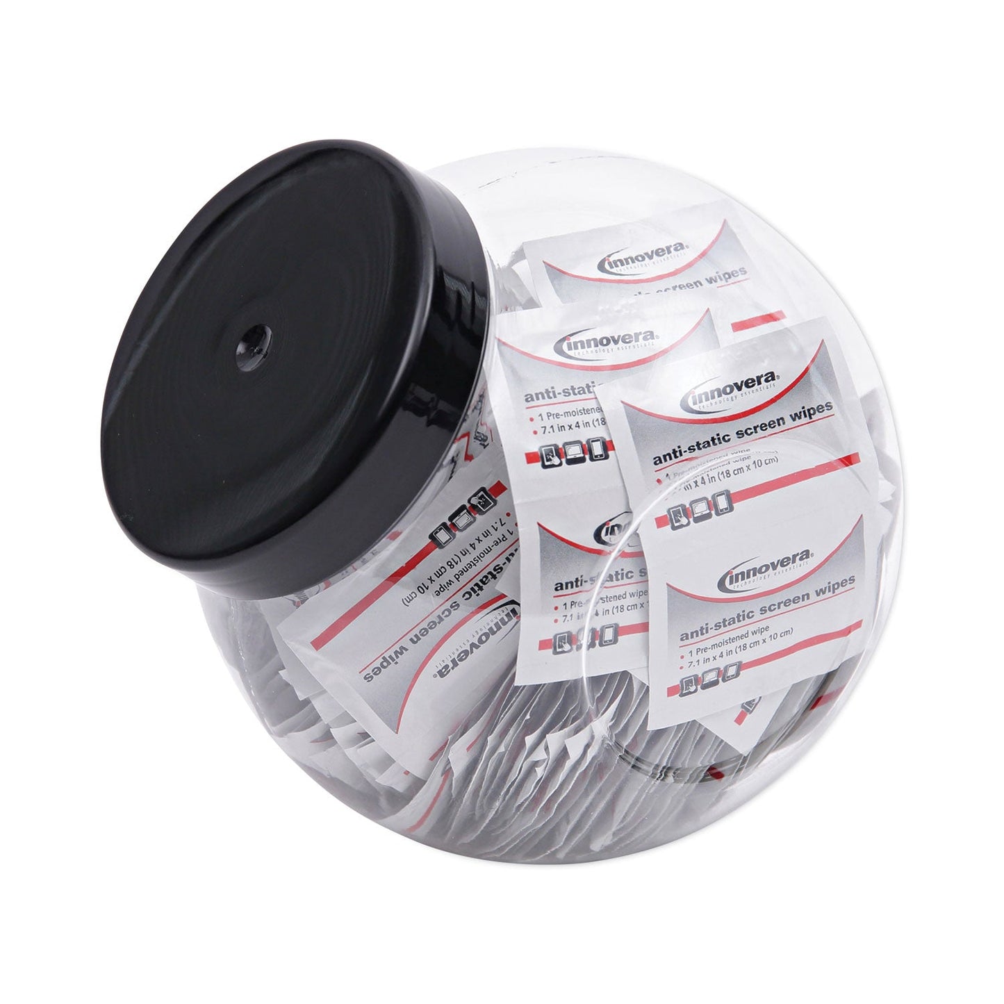 Innovera Antistatic Screen Cleaning Wipes, 200 Sachets, Fishbowl with Black Top