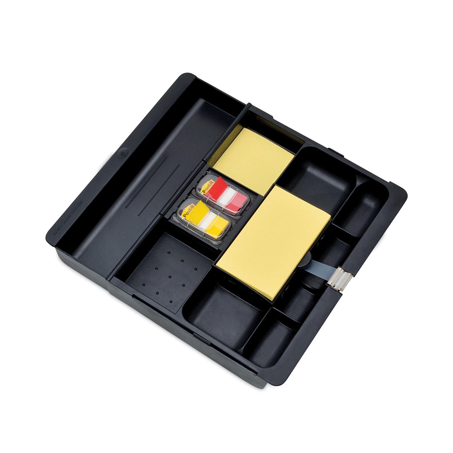 Post-it Recycled Plastic Desk Drawer Organizer Tray, 12 Compartments, 11.75 x 10.5 to 16 x 1.63, Black