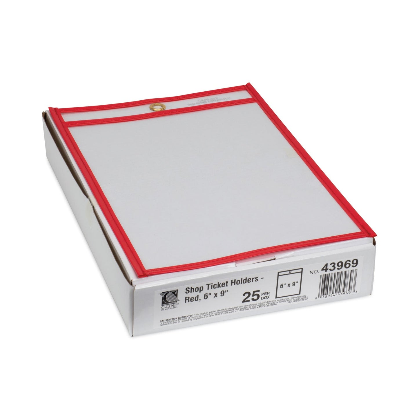 C-Line Stitched Shop Ticket Holders, Top Load, Super Heavy, Clear, 6" x 9" Inserts, 25/Box