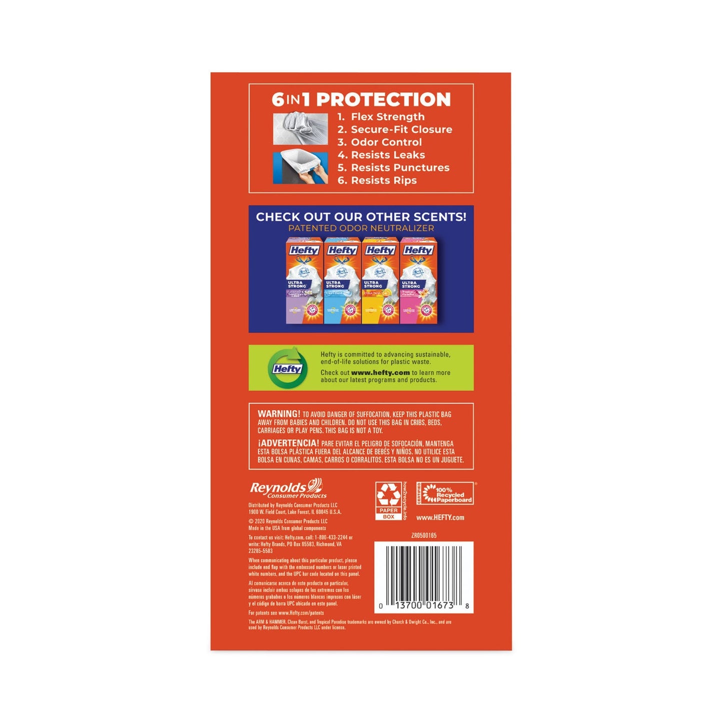 Hefty Ultra Strong Tall Kitchen and Trash Bags, 13 gal, 0.9 mil, 23.75" x 24.88", White, 110/Box
