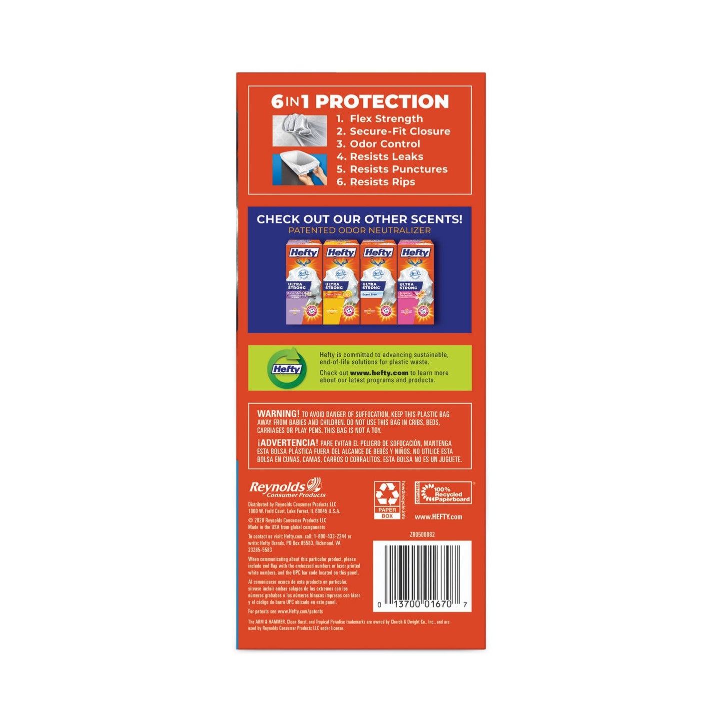 Hefty Ultra Strong Scented Tall White Kitchen Bags, 13 gal, 0.9 mil, 23.75" x 24.88", White, 80/Box