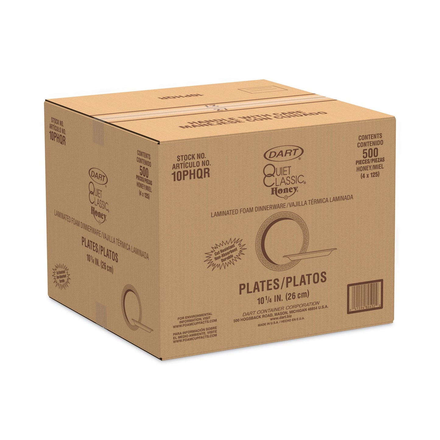 Dart Laminated Foam Dinnerware, Plates, 10.25" dia, Honey, 125/Pack, 4 Packs/Carton