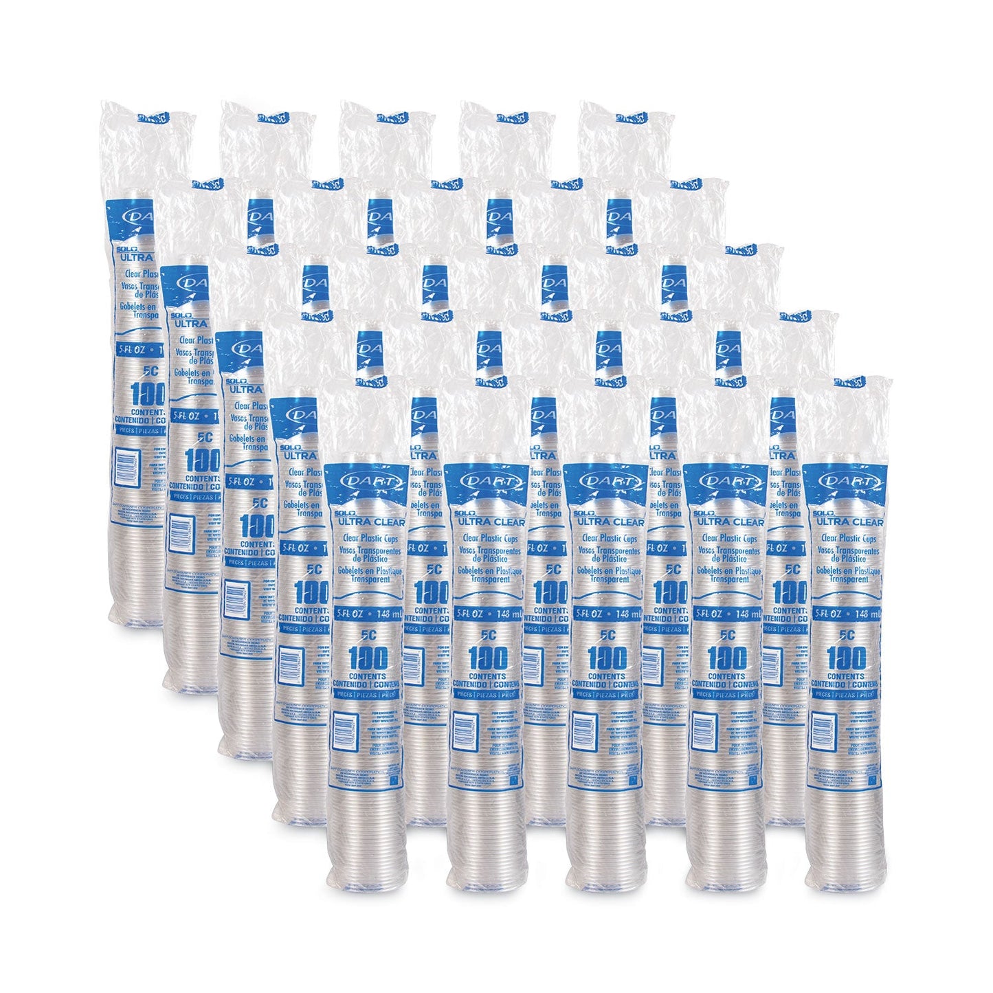 Dart Ultra Clear Cups, 5 oz, PET, 100/Bag, 25 Bags/Carton