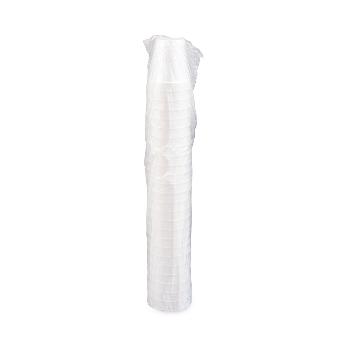 Dart Small Foam Drink Cup, 8 oz, White with Greek Key Design, 25/Bag, 40 Bags/Carton