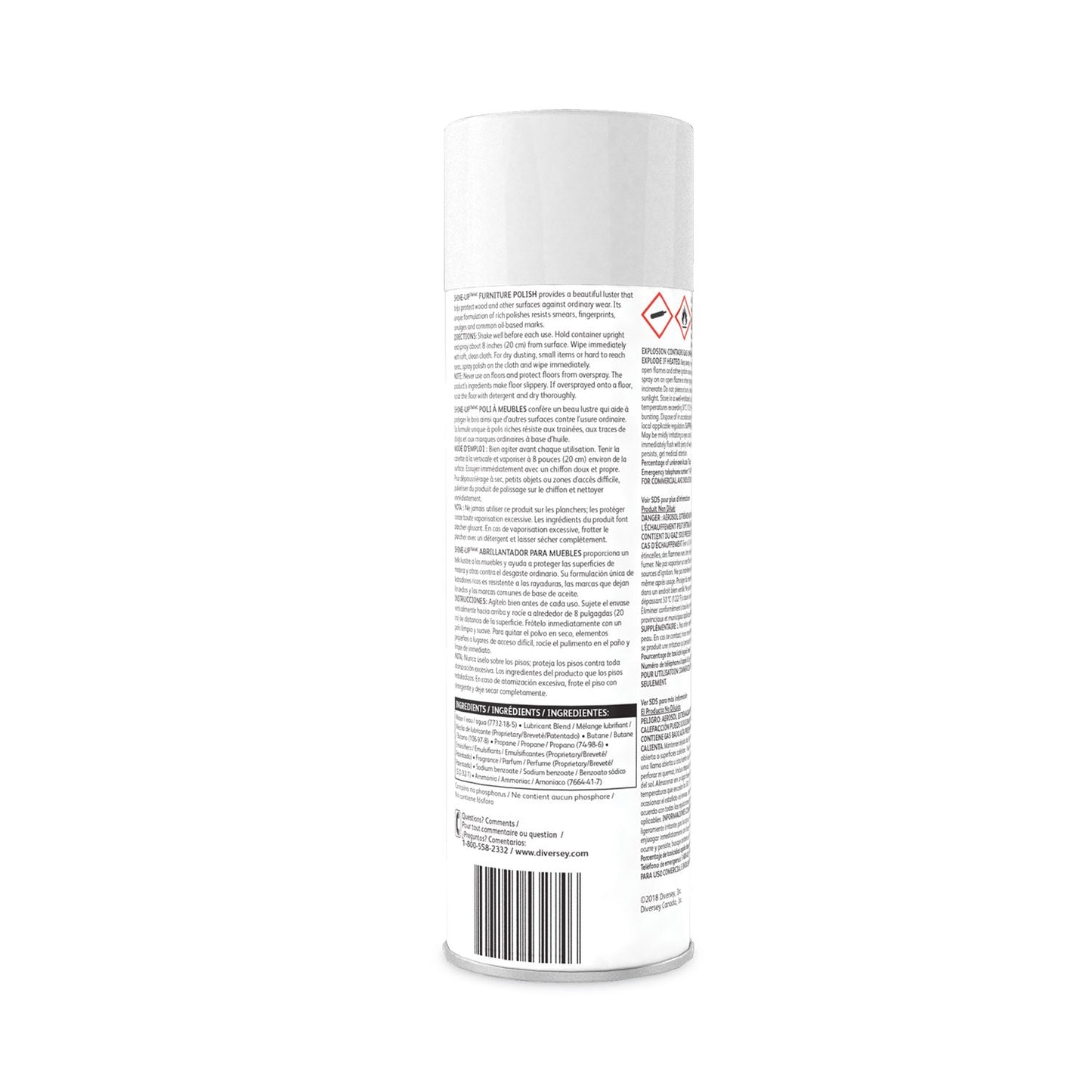 Diversey Shine-Up Furniture Cleaner, Lemon Scent, 13.8 oz Aerosol Spray, 12/Carton