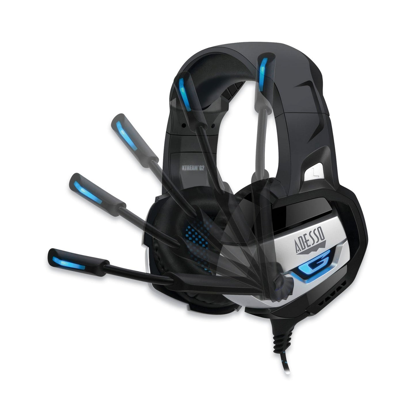 Adesso Xtream G2 Stereo USB Gaming Headphones for PC and Cloud Gaming, Binaural, Over the Head, Black/Blue