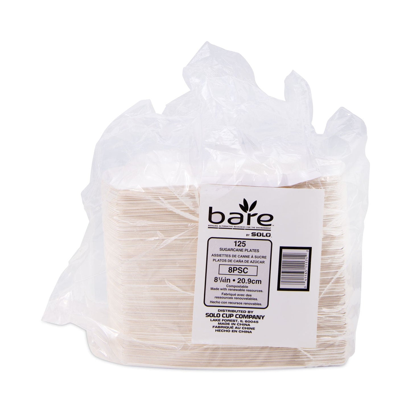 Dart Bare Eco-Forward Sugarcane Dinnerware, Plate, 8.25" dia, Ivory, 125/Pack