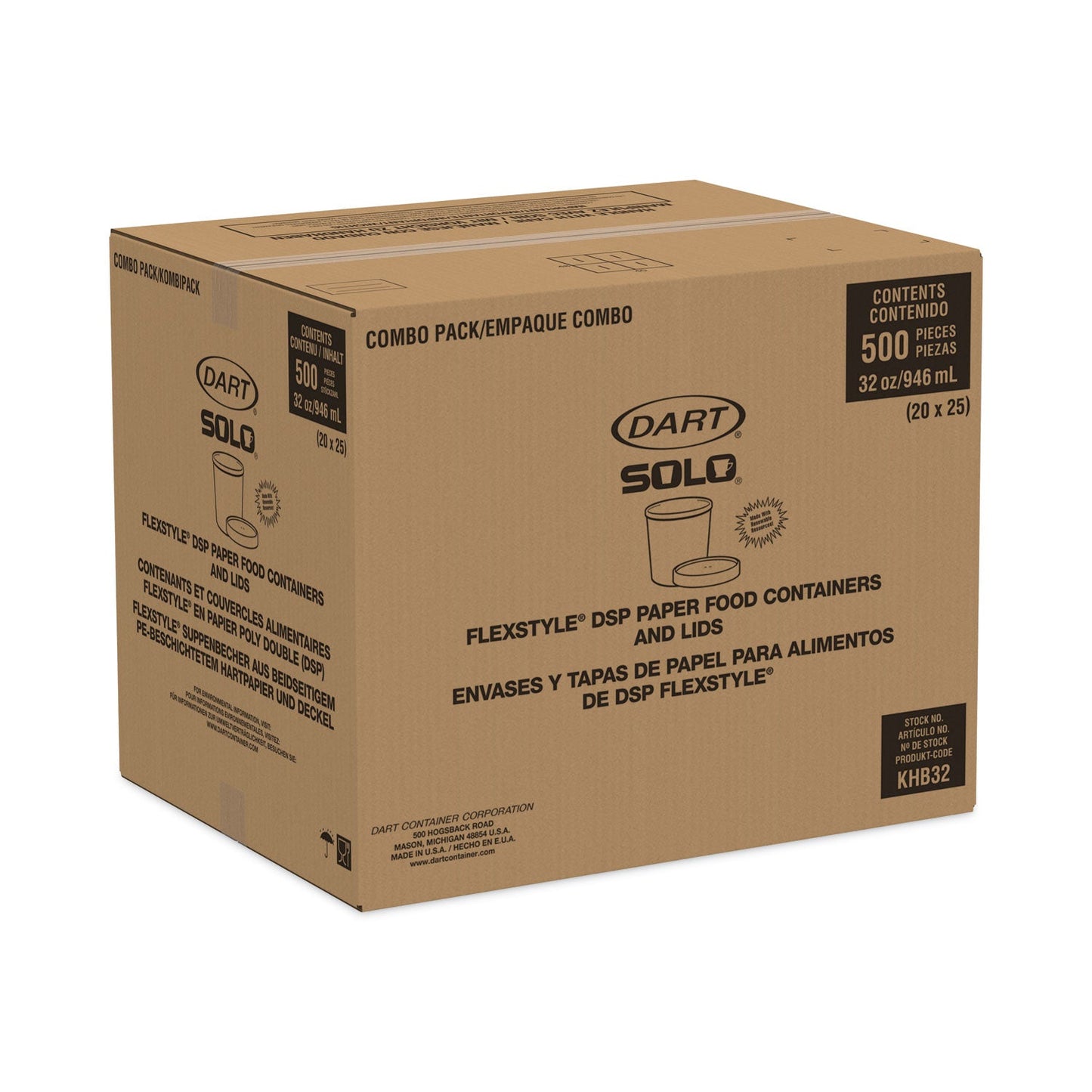 Dart Flexstyle Double Poly Food Combo Packs, 32 oz, Symphony, Paper, 25/Pack, 10 Packs/Carton