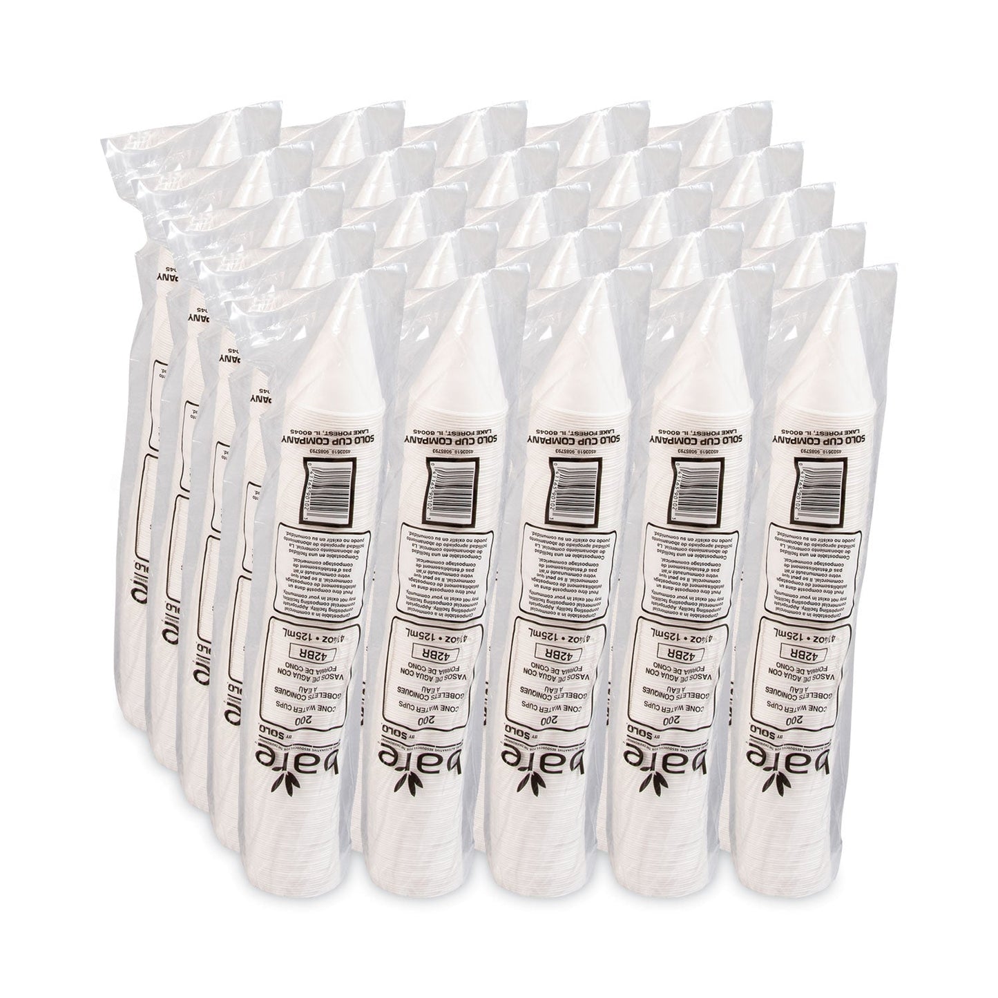 Dart Bare Treated Paper Cone Water Cups, 4.25 oz, White, 200/Bag, 25 Bags/Carton