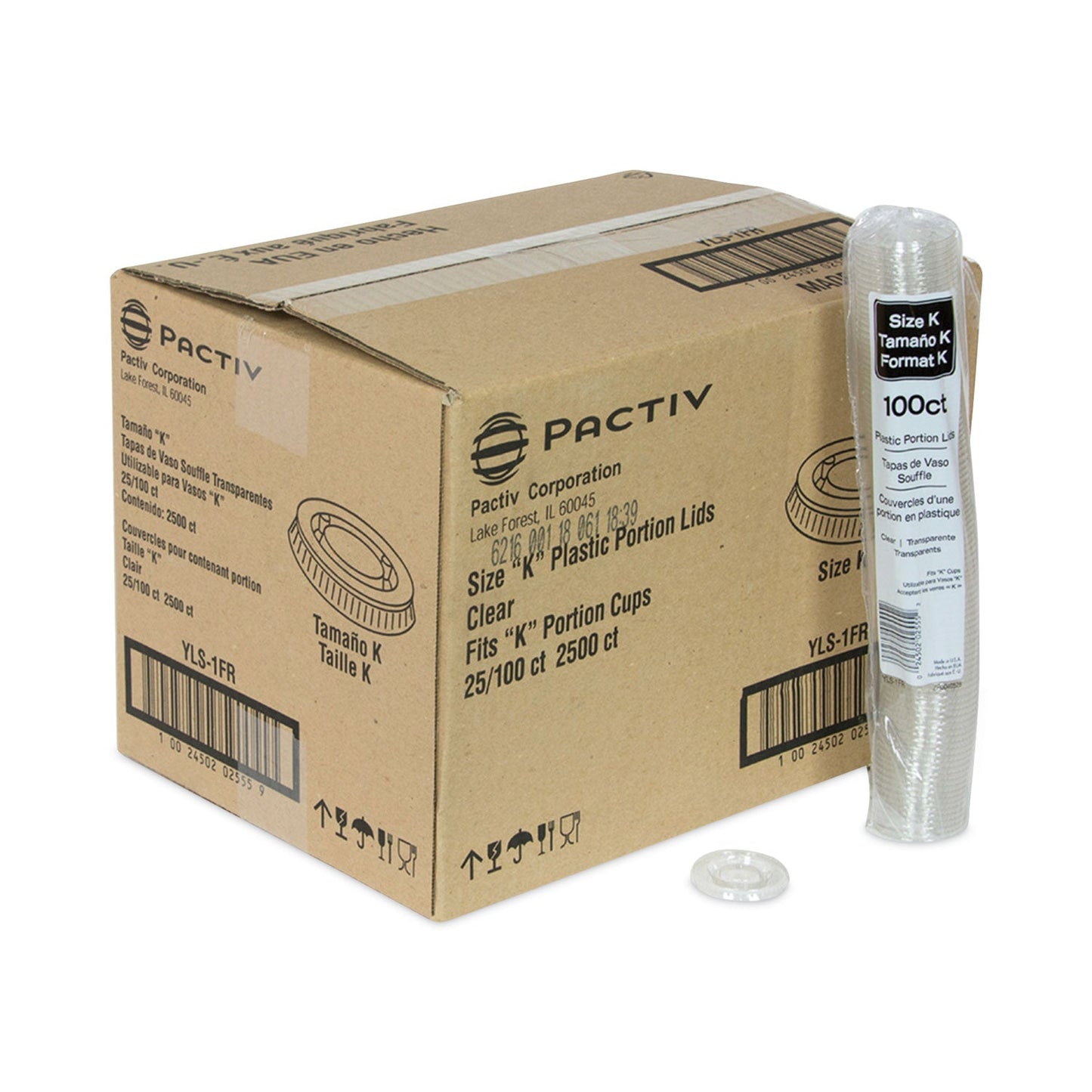 Pactiv Evergreen Plastic Portion Cup Lid, Fits 0.5 oz to 1 oz Cups, Clear, 100/Sleeve, 25 Sleeves/Carton